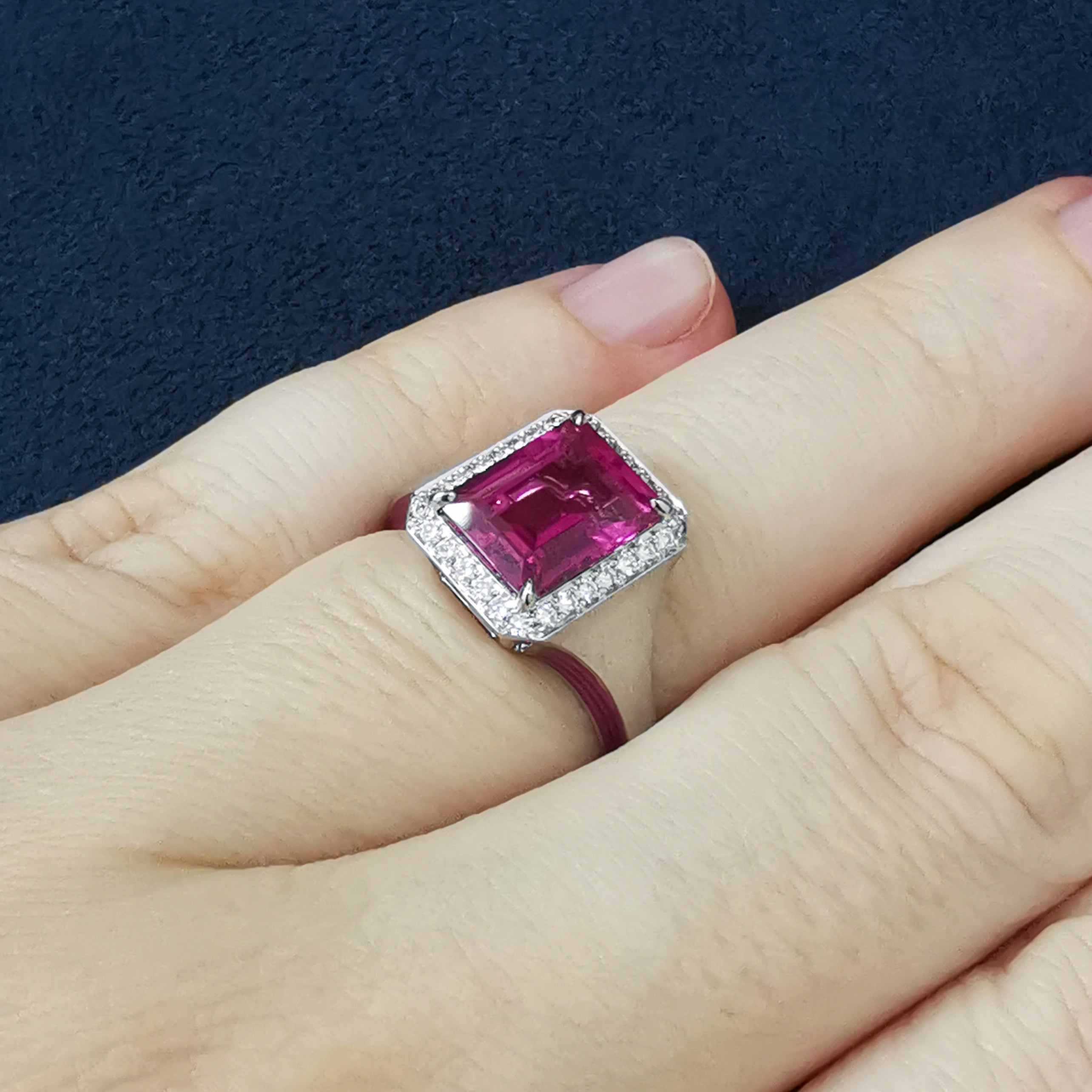 R 0143-13, 18K White Gold, Pink Tourmaline, Diamonds, Enamel Ring