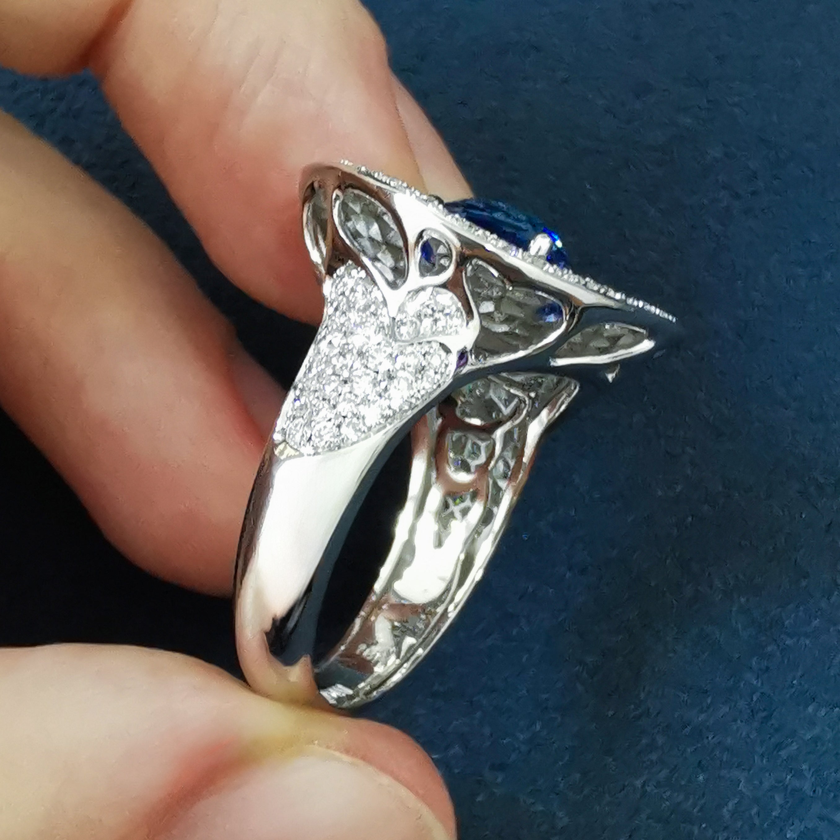 R 0205-21 18K White Gold, Sapphire, Diamonds Ring