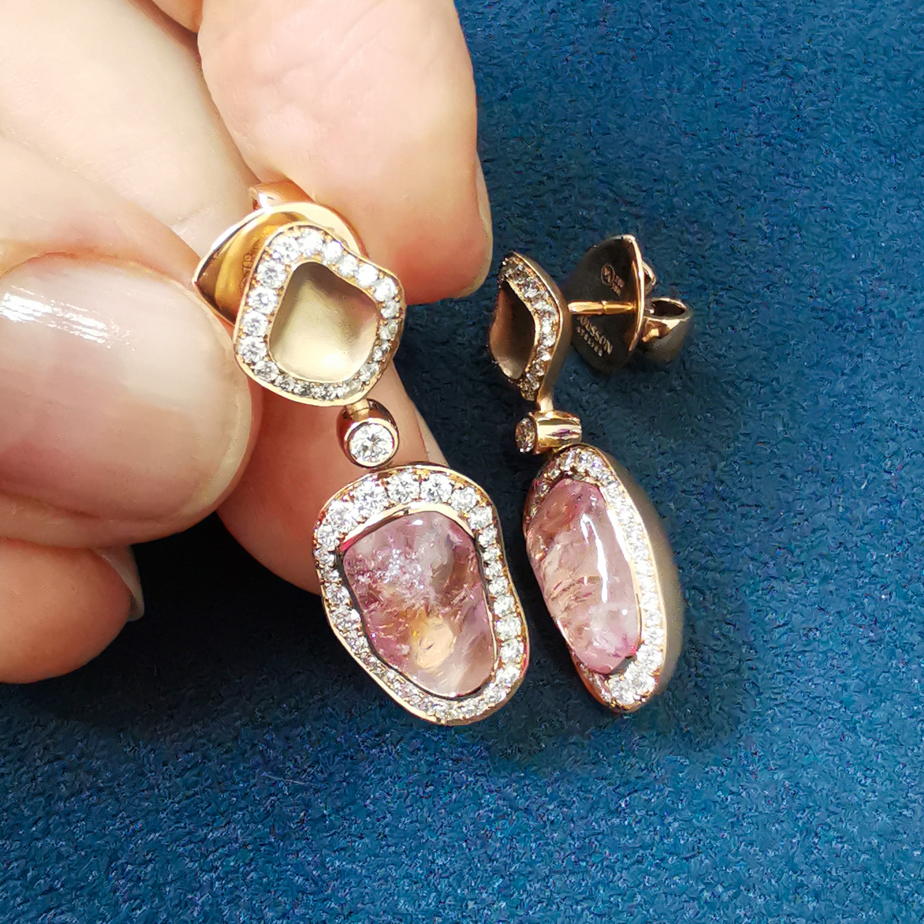 E 0030-36/1 18K Rose Gold, Morganite, Diamonds Earrings