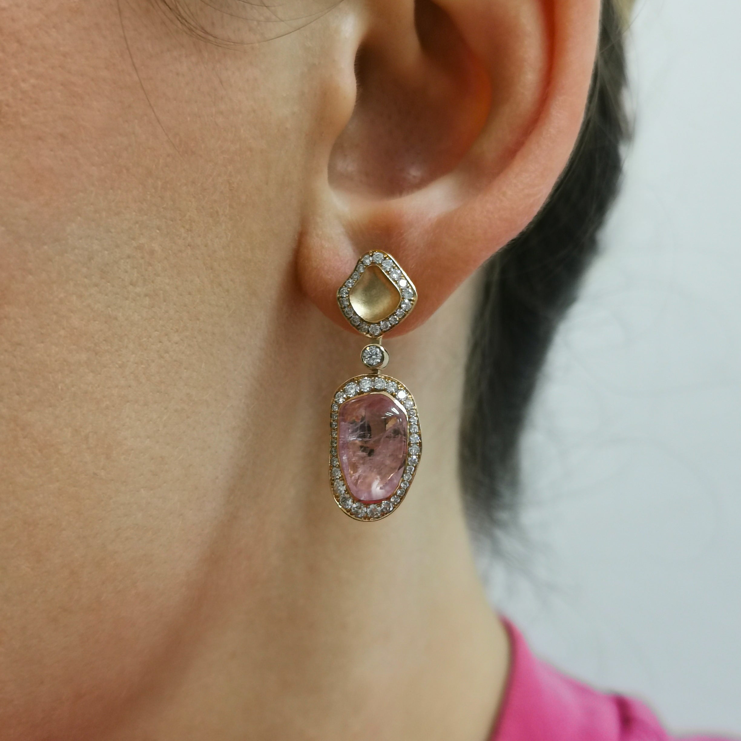 E 0030-36/1 18K Rose Gold, Morganite, Diamonds Earrings