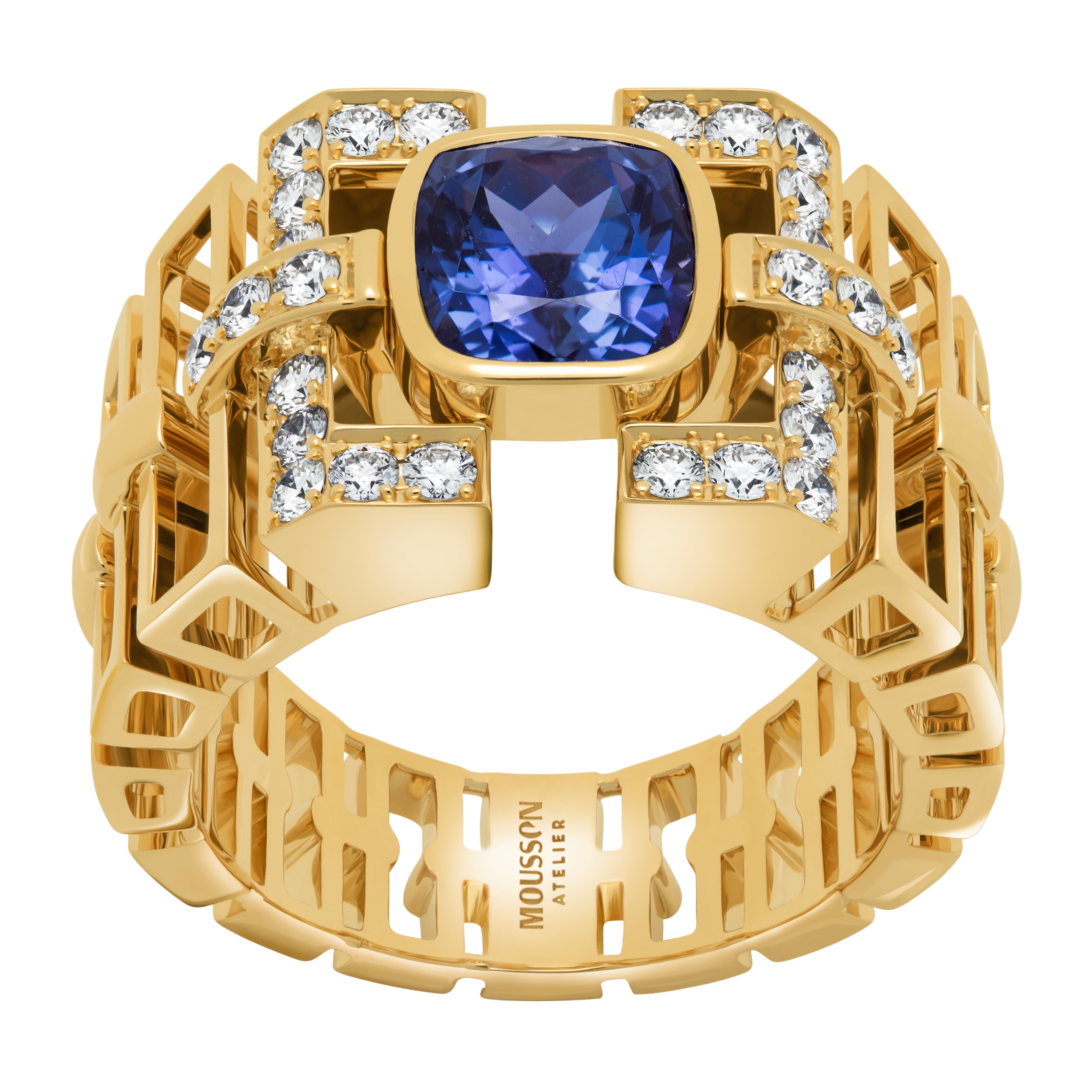Tanzanite, Diamonds, 18K Yellow Gold, Men Ring, R 0273-0