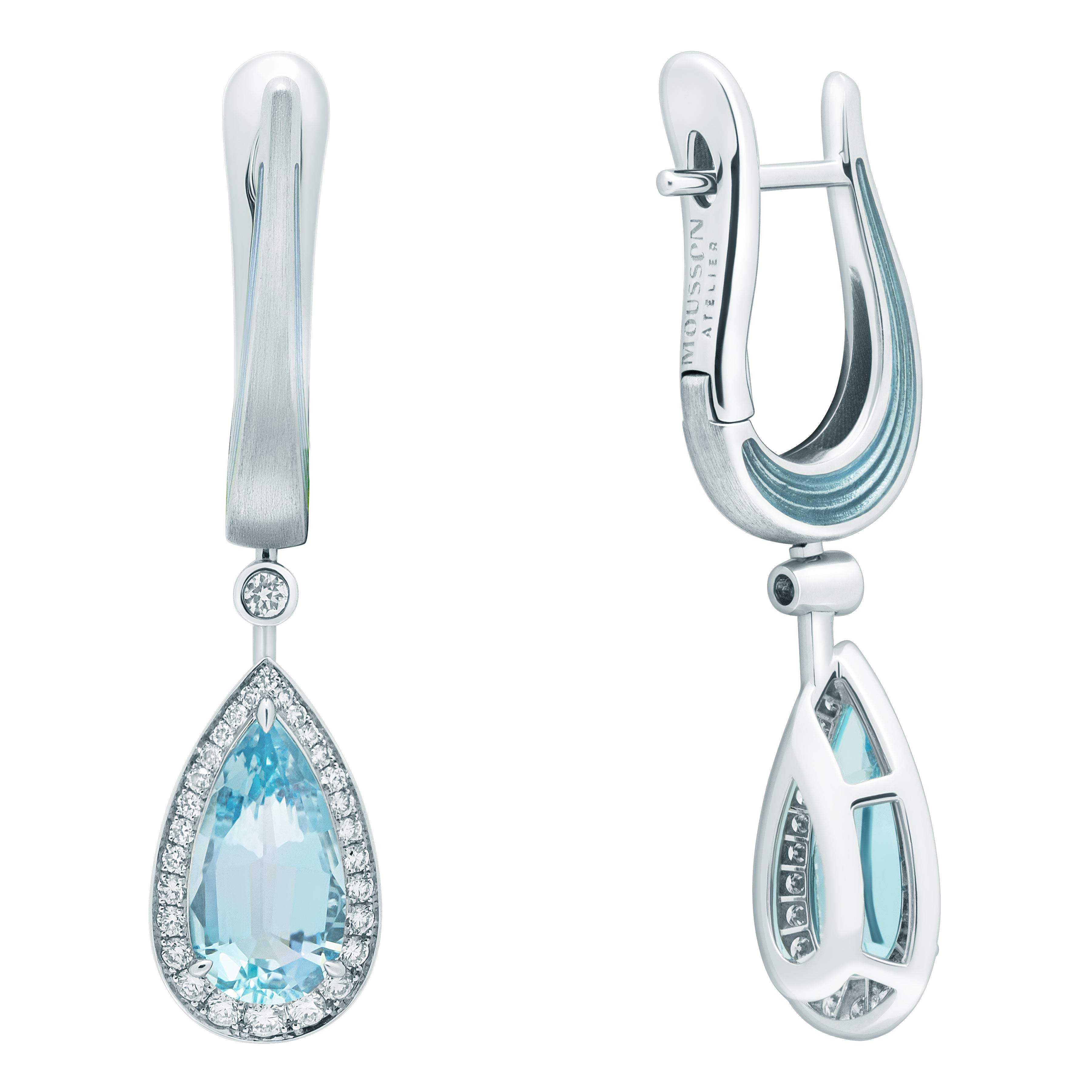 E 0143-20 18K White Gold, Aquamarine, Diamonds Earrings