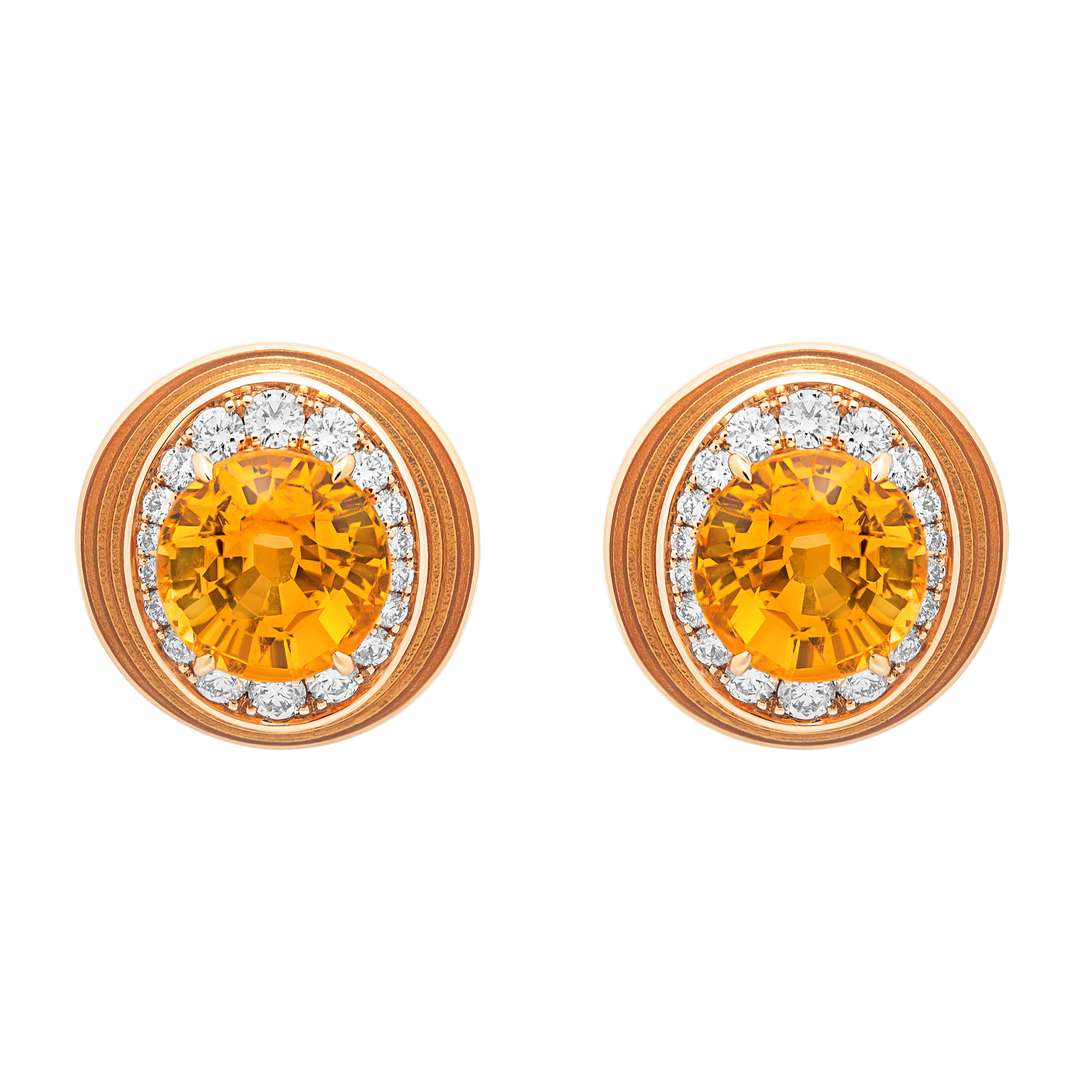 E 0143-30 18K Yellow Gold, Spessartine, Diamonds Earrings
