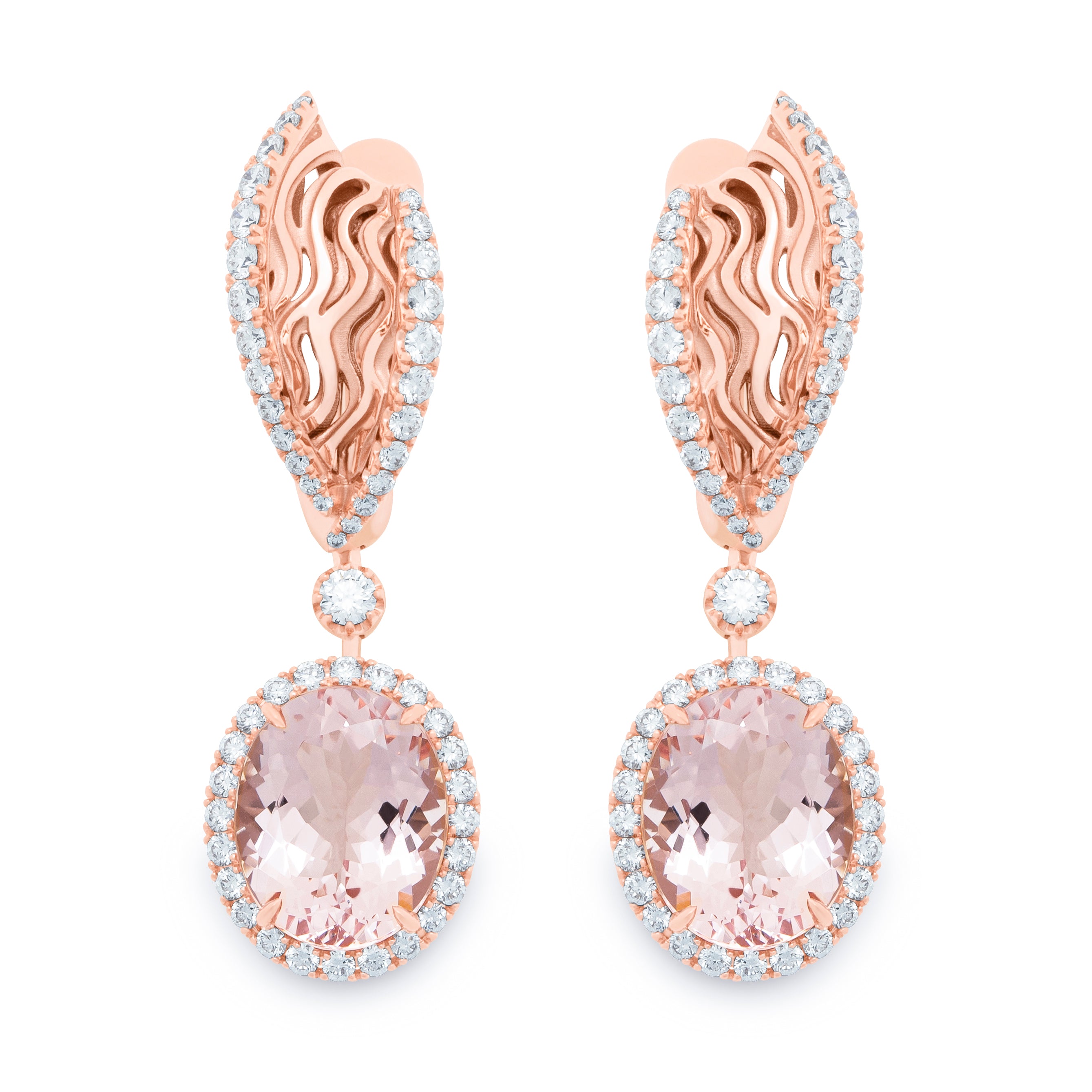 E 0144-02, 18K Rose Gold, Morganite, Diamonds Earrings