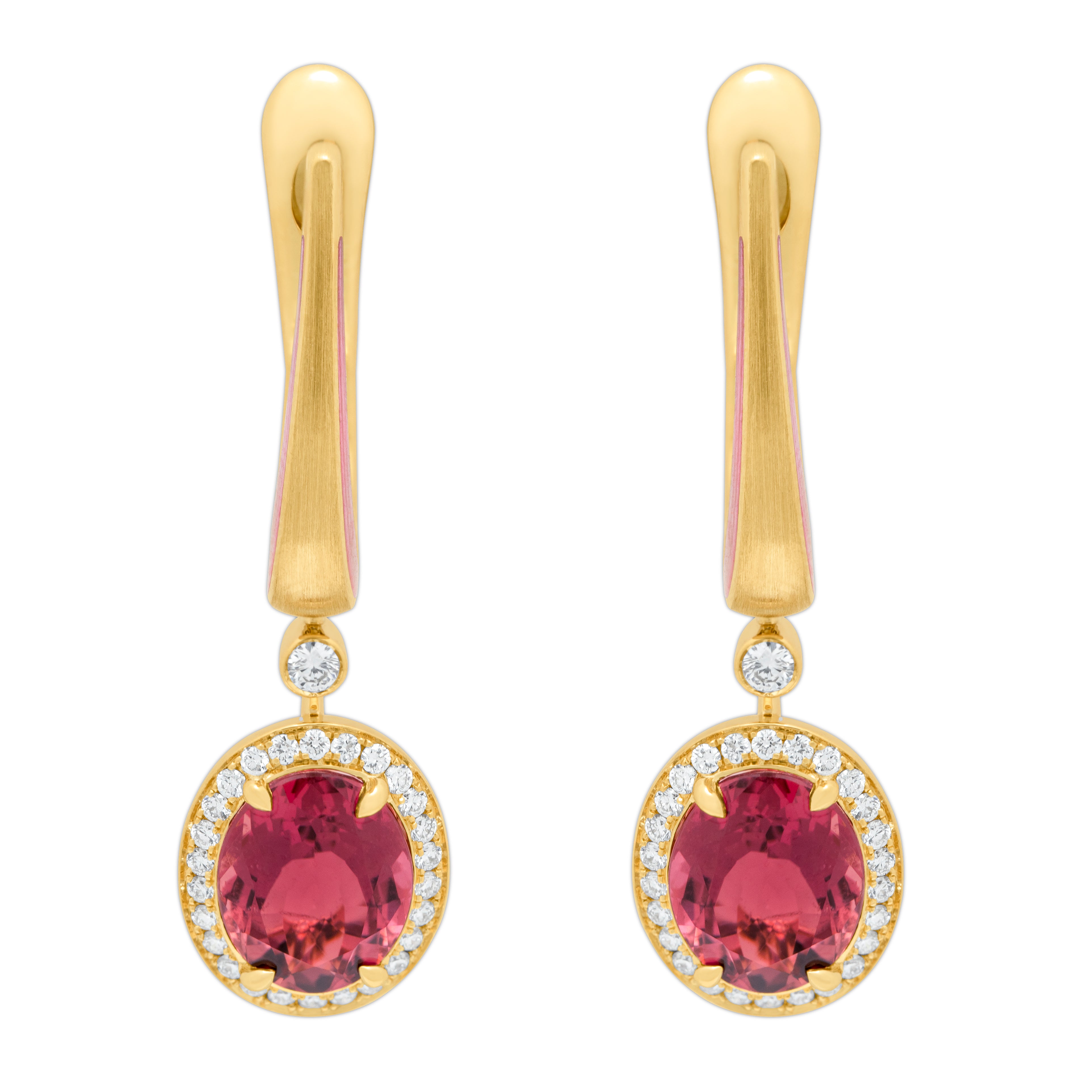 Pink Tourmaline, Diamonds 18K Yellow Gold Earrings, E 0143-02