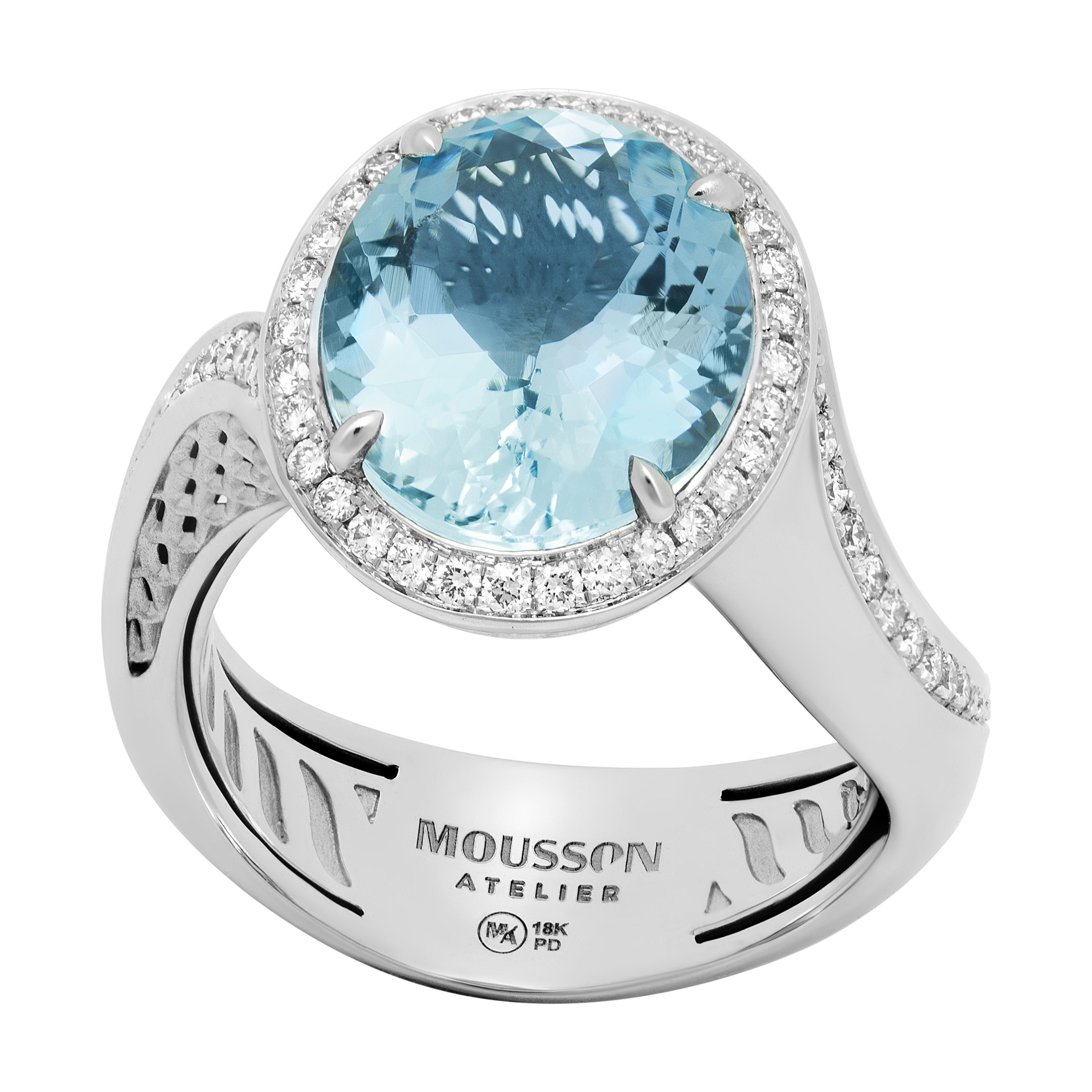 R 0144-2, 18K White Gold, Aquamarine, Diamonds Ring