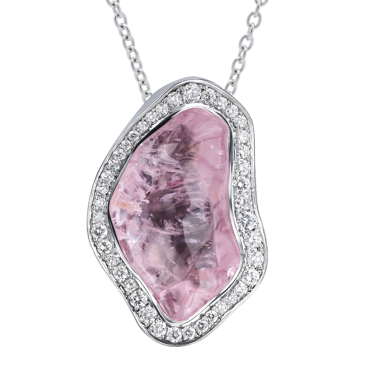 Morganite, Diamonds 18K White Gold Pendant, P 0030-43/1
