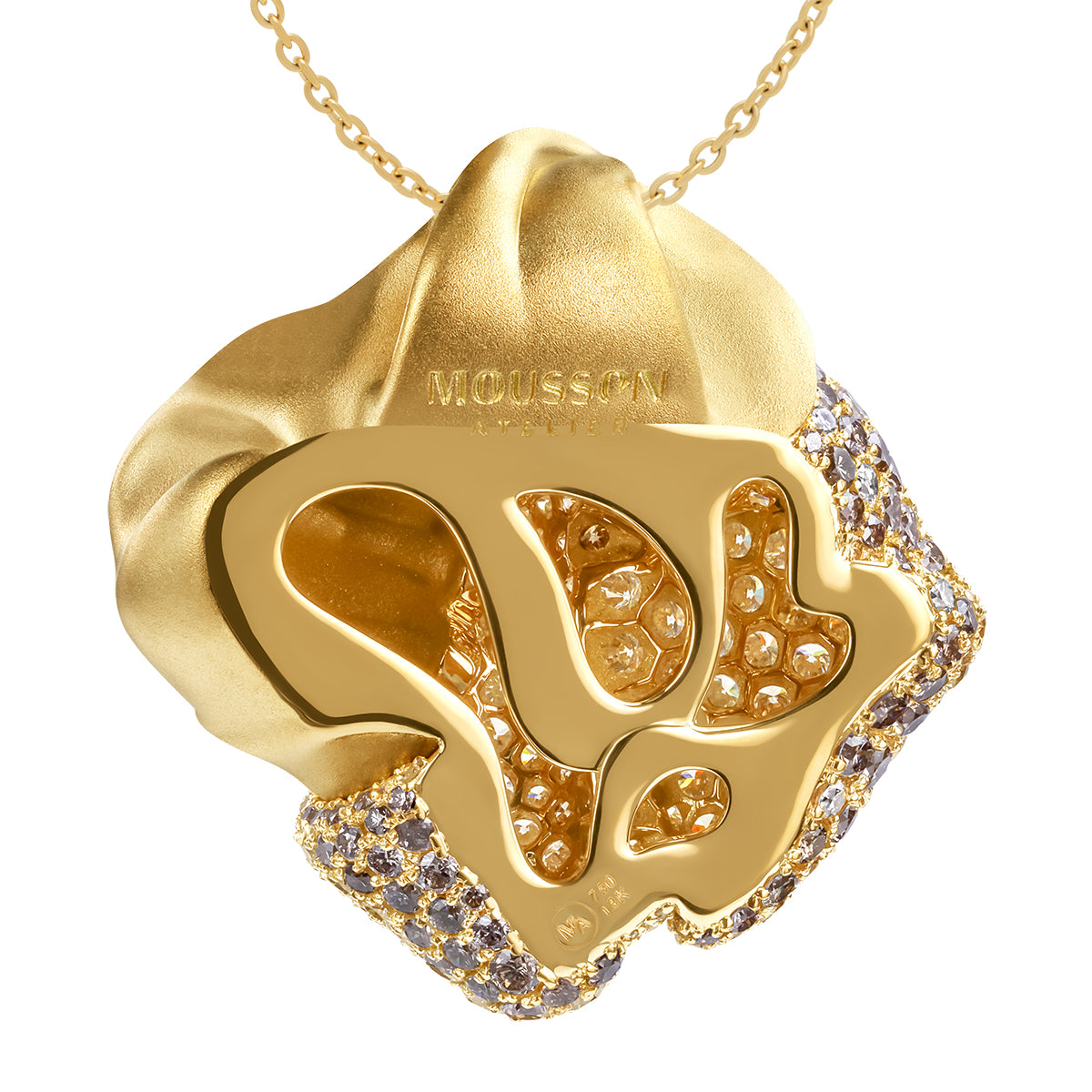 White and Champagne Diamonds 18K Yellow Matte Gold Pendant, P 0132-1