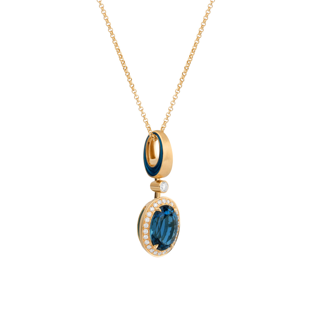 P 0143-01, 18K Yellow Gold, Topaz, Diamonds, Enamel Pendant