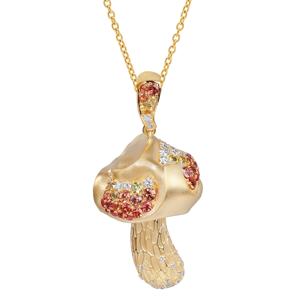 Orange Yellow Sapphires, Diamonds 18K Yellow Gold Pendant, P 0204-21