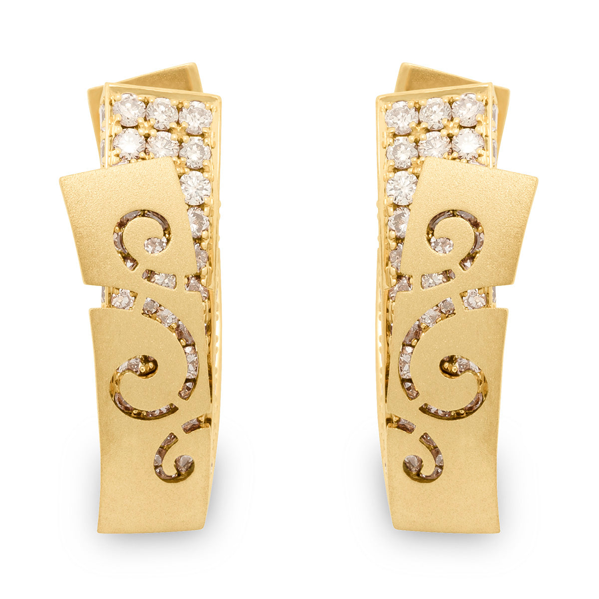 Champagne 18K Yellow Gold Diamonds Earrings, E 0003-1