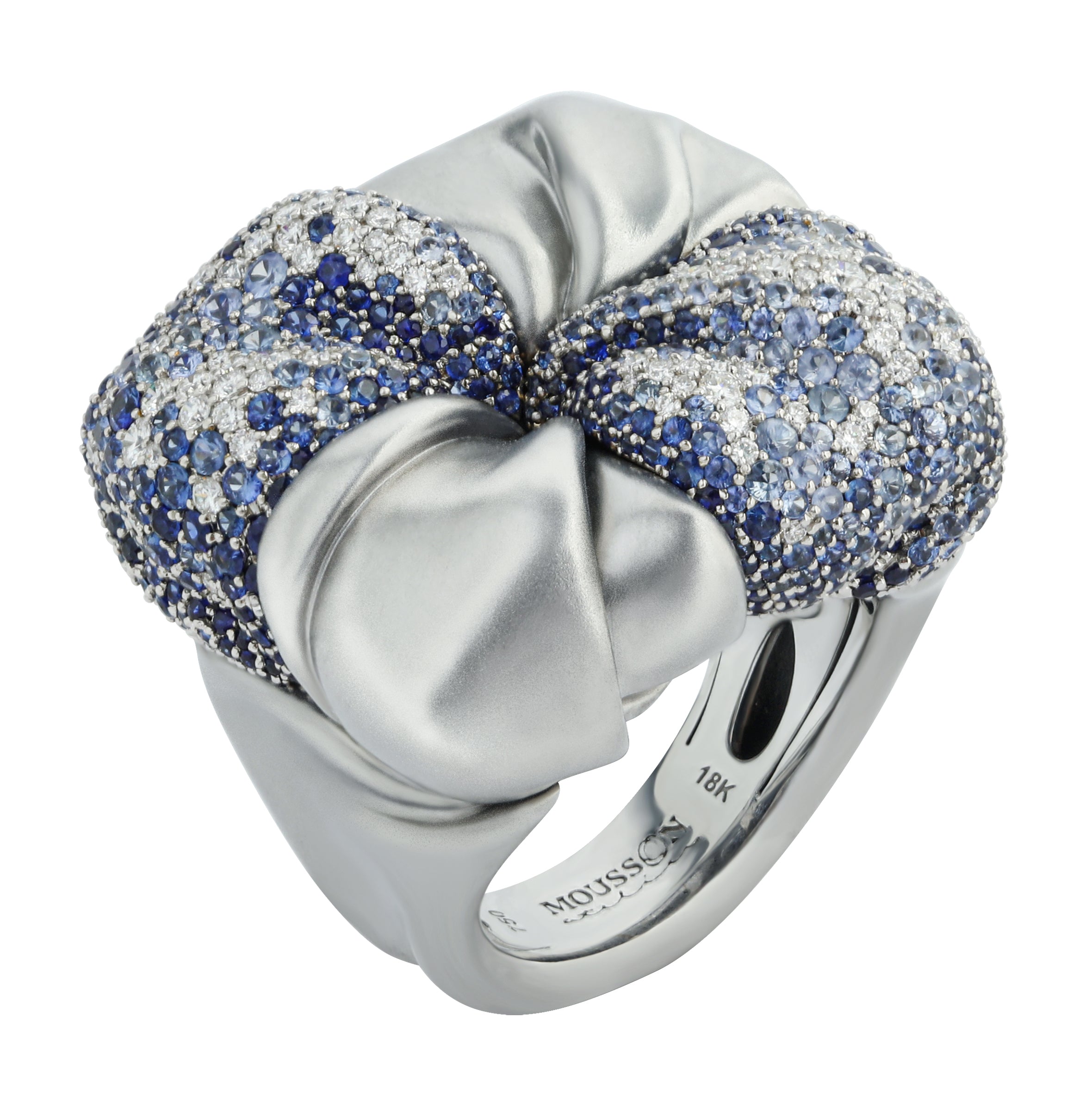 R 0132-1, 18K White Gold, Sapphires, Diamonds Ring