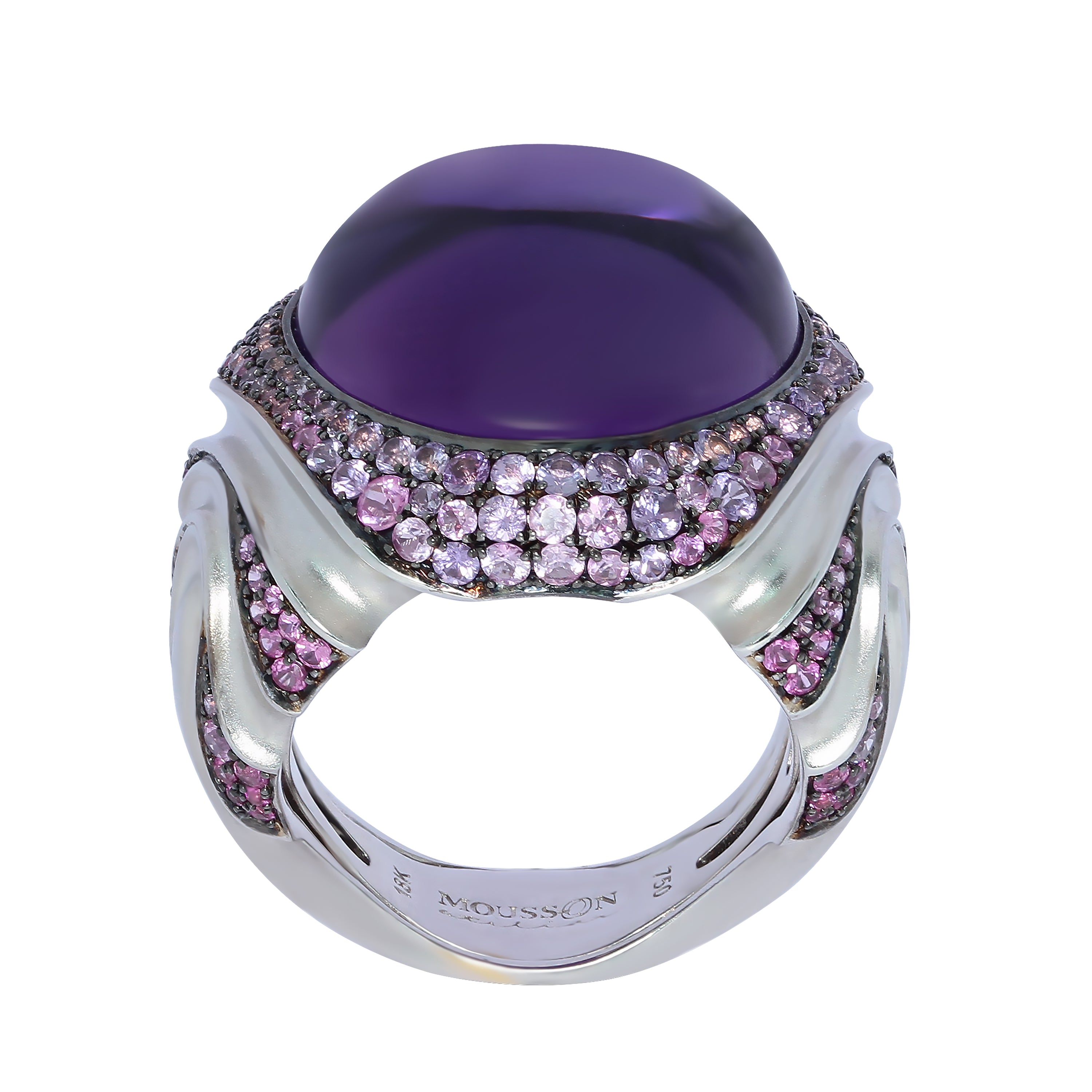 R 0007-2 18K White Gold, Amethyst, Purple Sapphires Ring