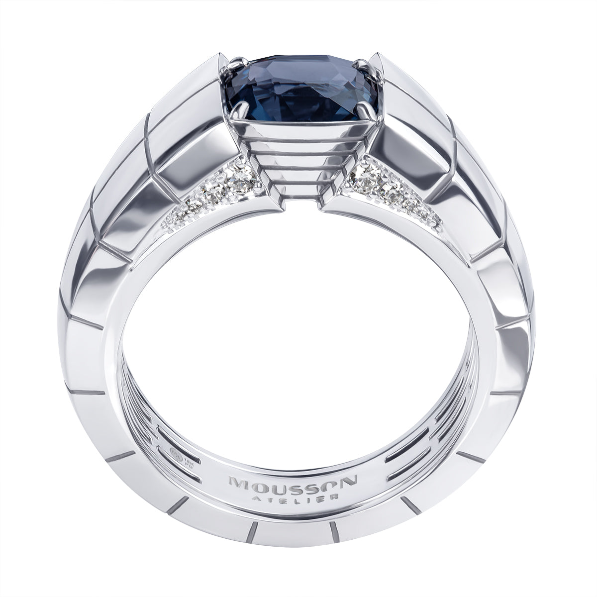Blue Spinel, Diamonds, 18K White Gold, Male Ring, R 0019-0