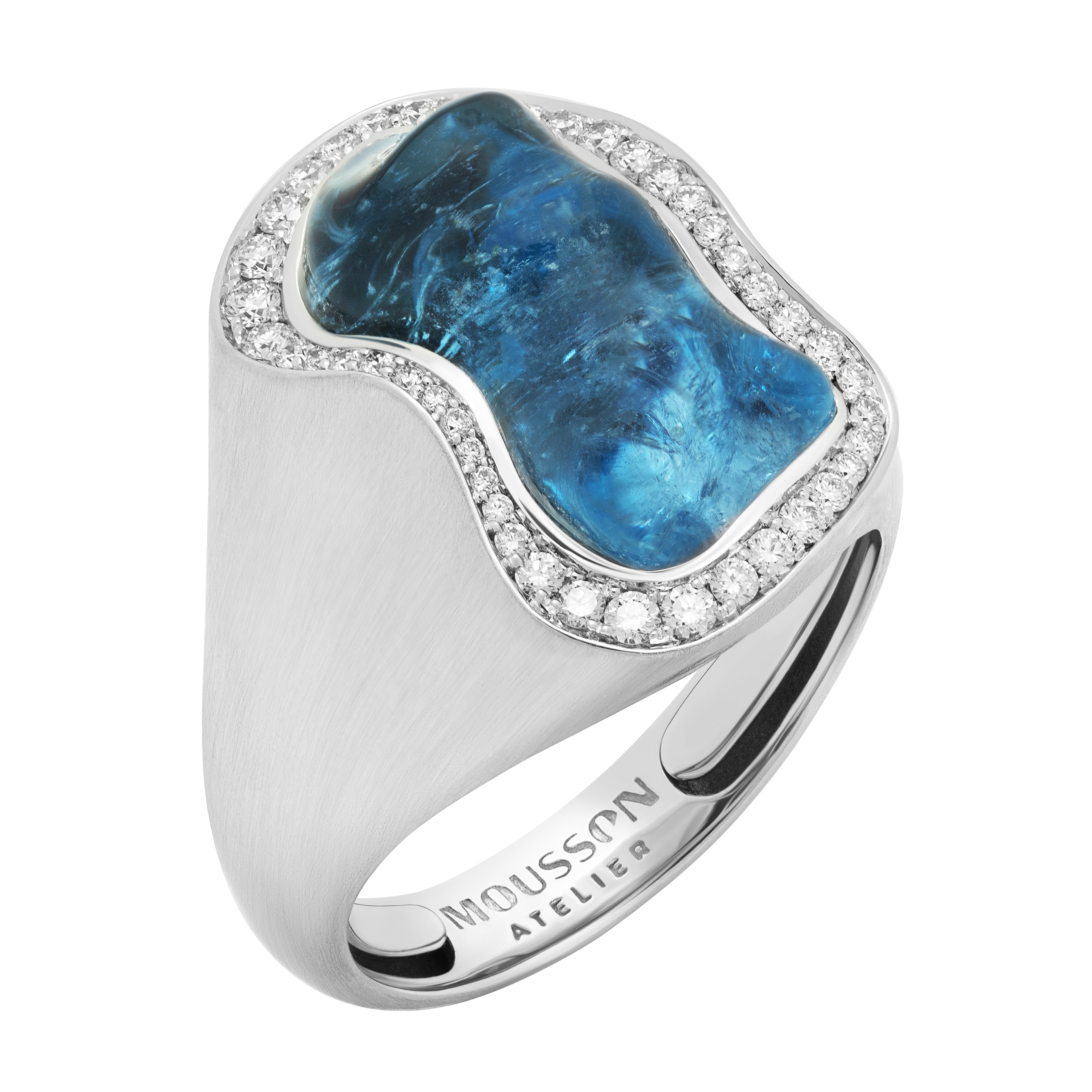 R 0030-25/1 18K White Gold, Aquamarine, Diamonds Ring