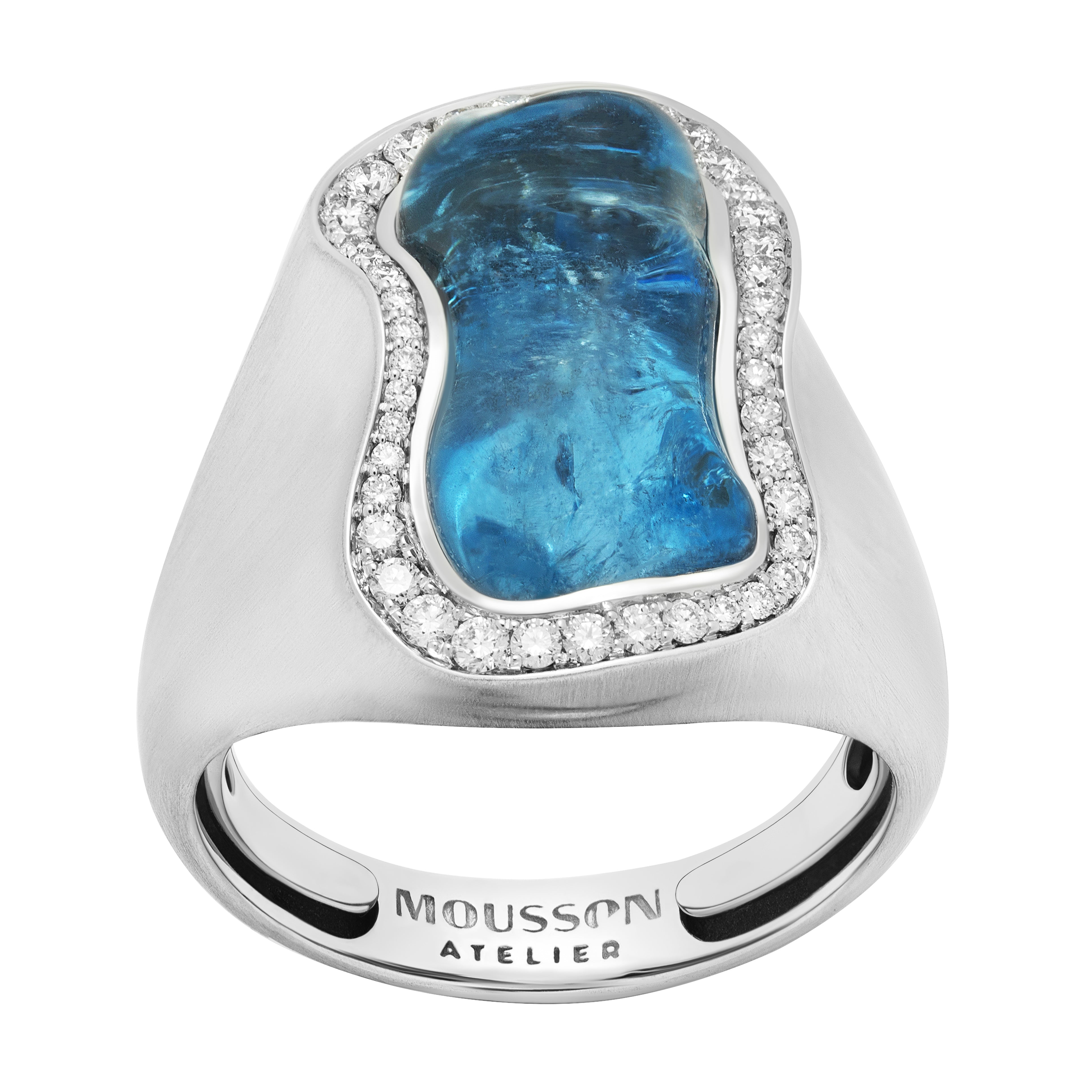 R 0030-25/1 18K White Gold, Aquamarine, Diamonds Ring