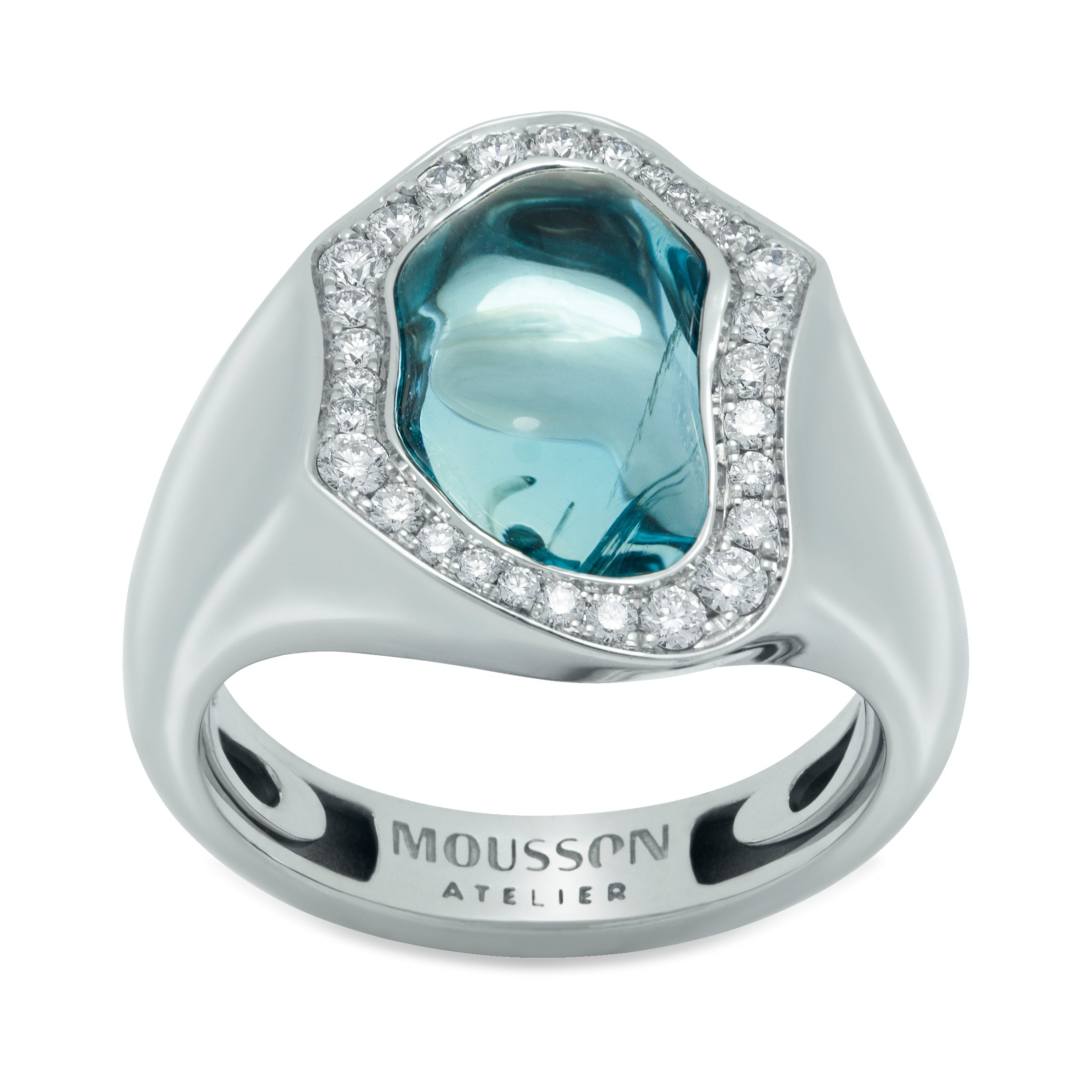 R 0030-5/1 18K White Gold, Aquamarine, Diamonds Ring