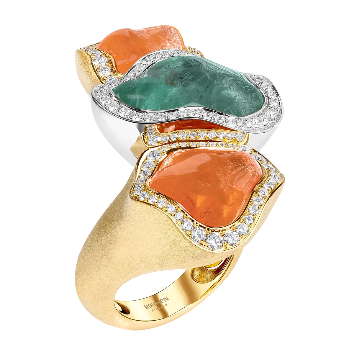 Spessartine, Tourmaline, Diamonds 18K Yellow White Gold Ring, R 0033-39