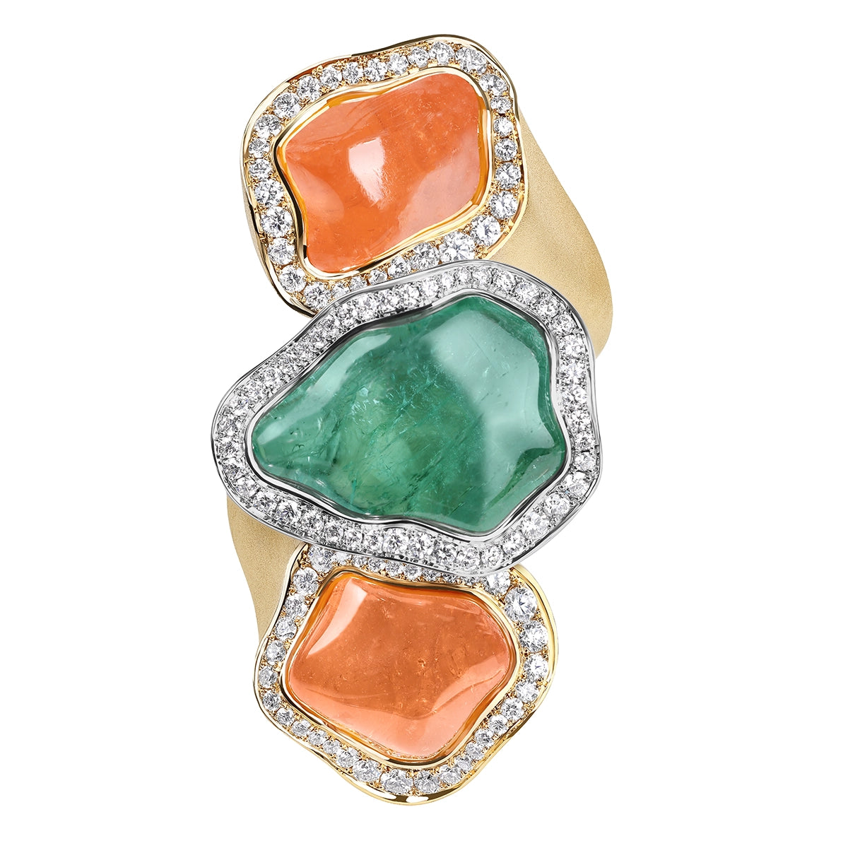 Spessartine, Tourmaline, Diamonds 18K Yellow White Gold Ring, R 0033-39