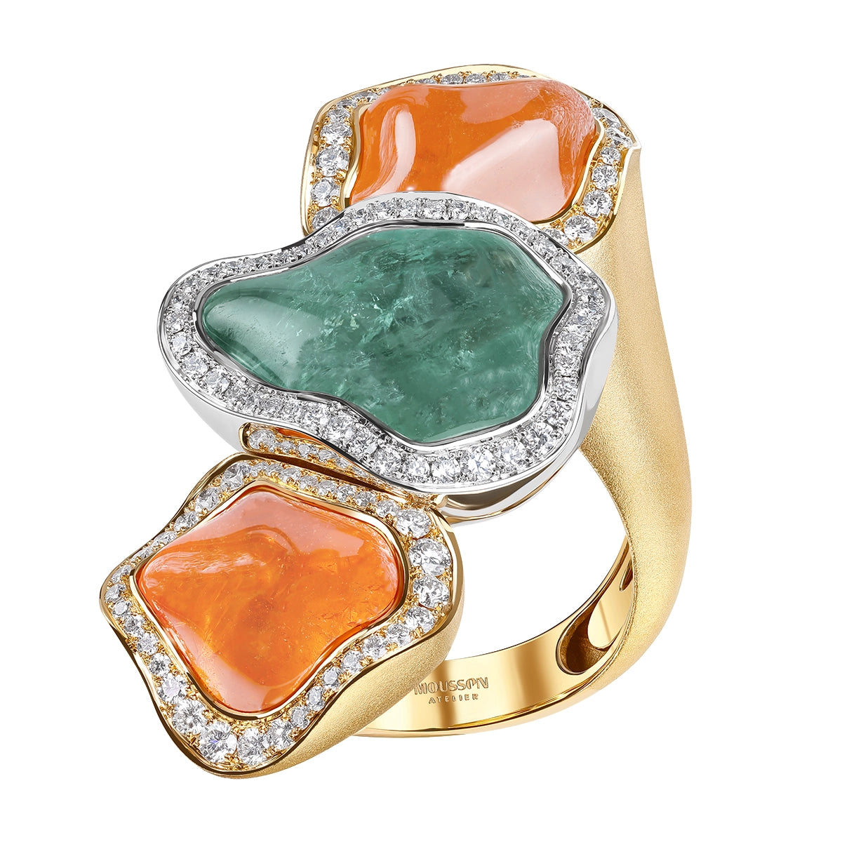 Spessartine, Tourmaline, Diamonds 18K Yellow White Gold Ring, R 0033-39