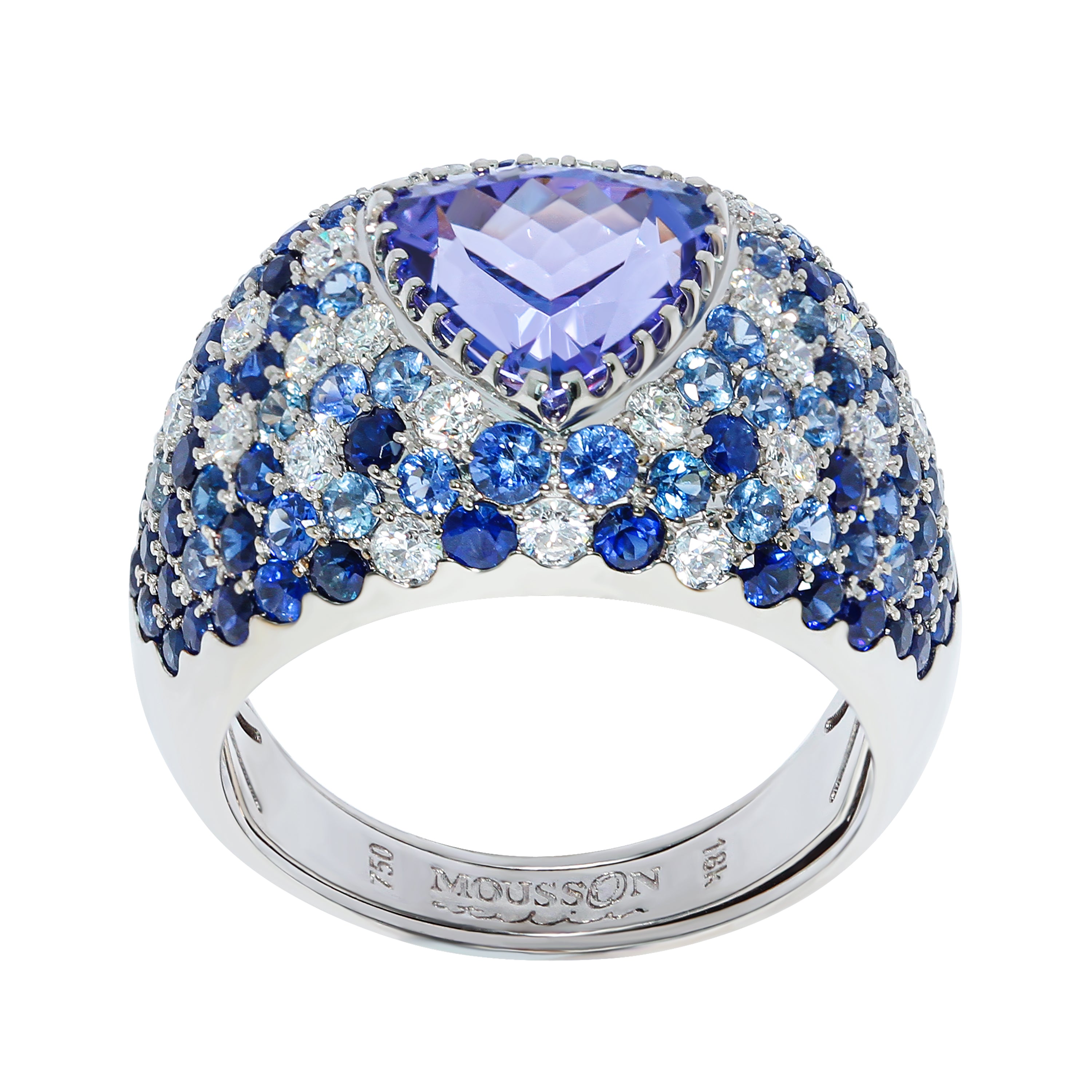 R 0073-0, 18K White Gold, Tanzanite, Diamonds, Sapphires Ring