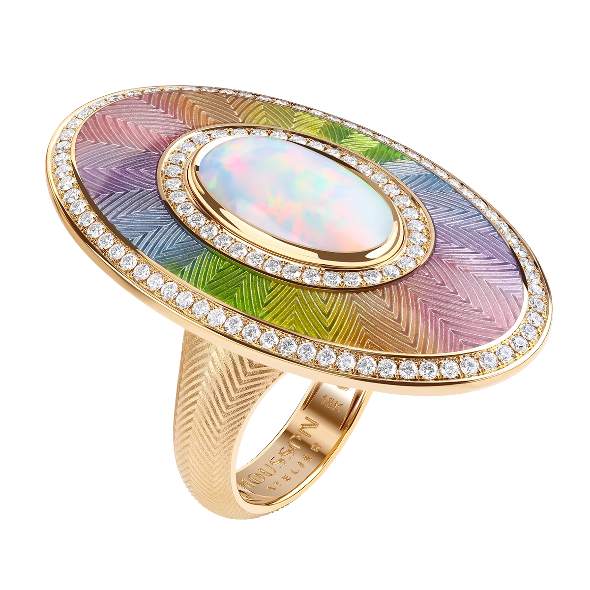 Opal, Enamel, Diamonds 18K Yellow Gold Ring, R 0105-2