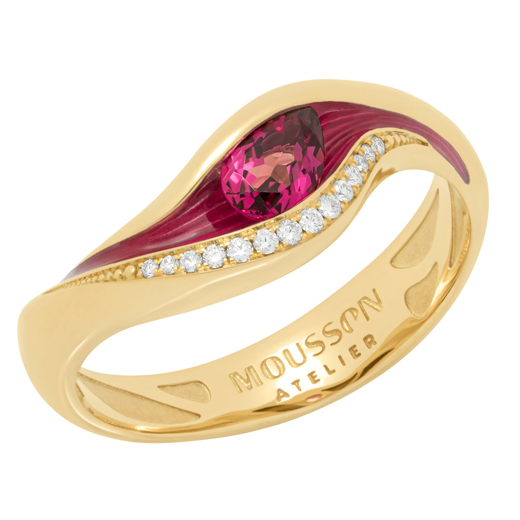 R 0123-7 18K Yellow Gold, Enamel, Rubellite, Diamonds Ring