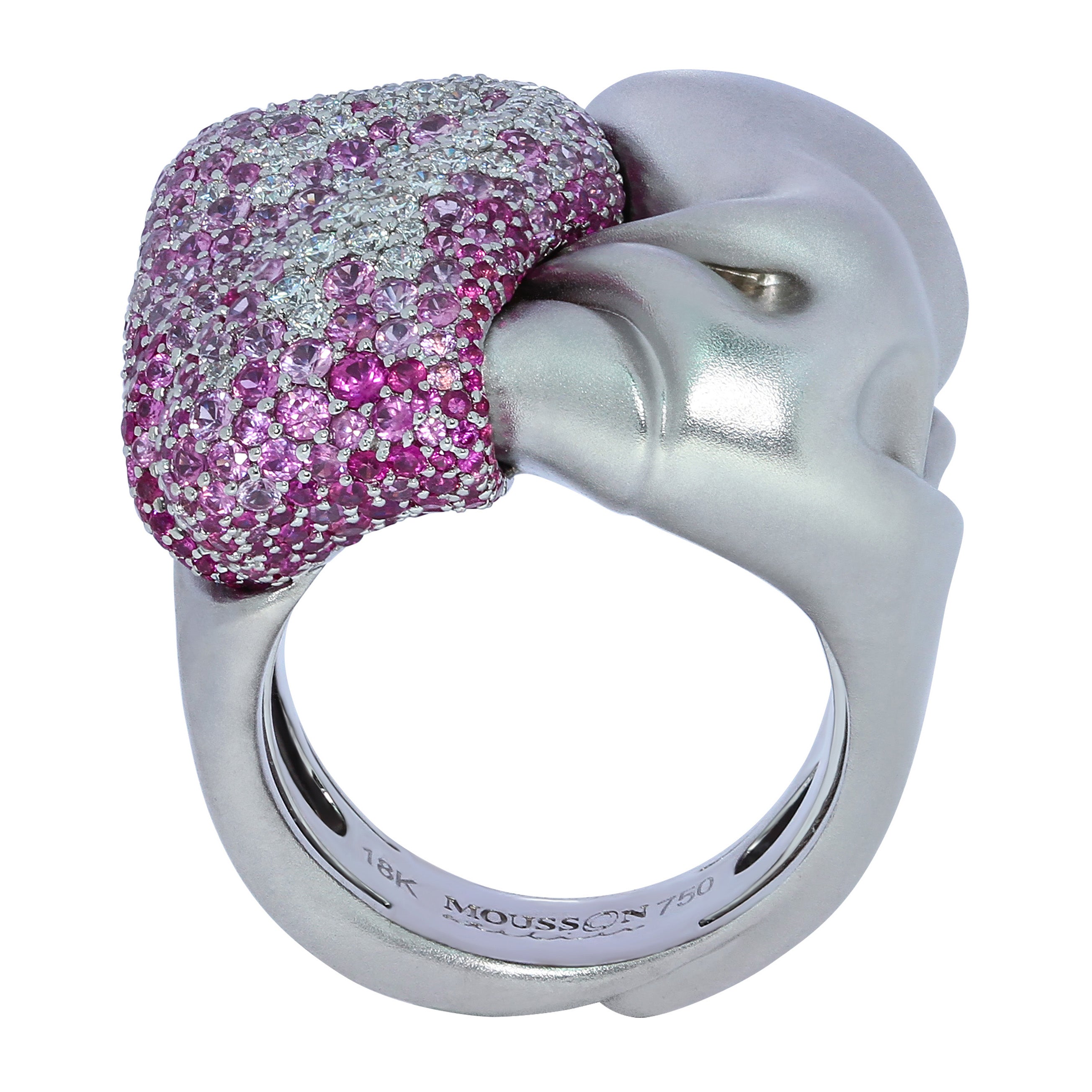 R 0132-0, 18K White Gold, Pink Sapphires, Diamonds Ring