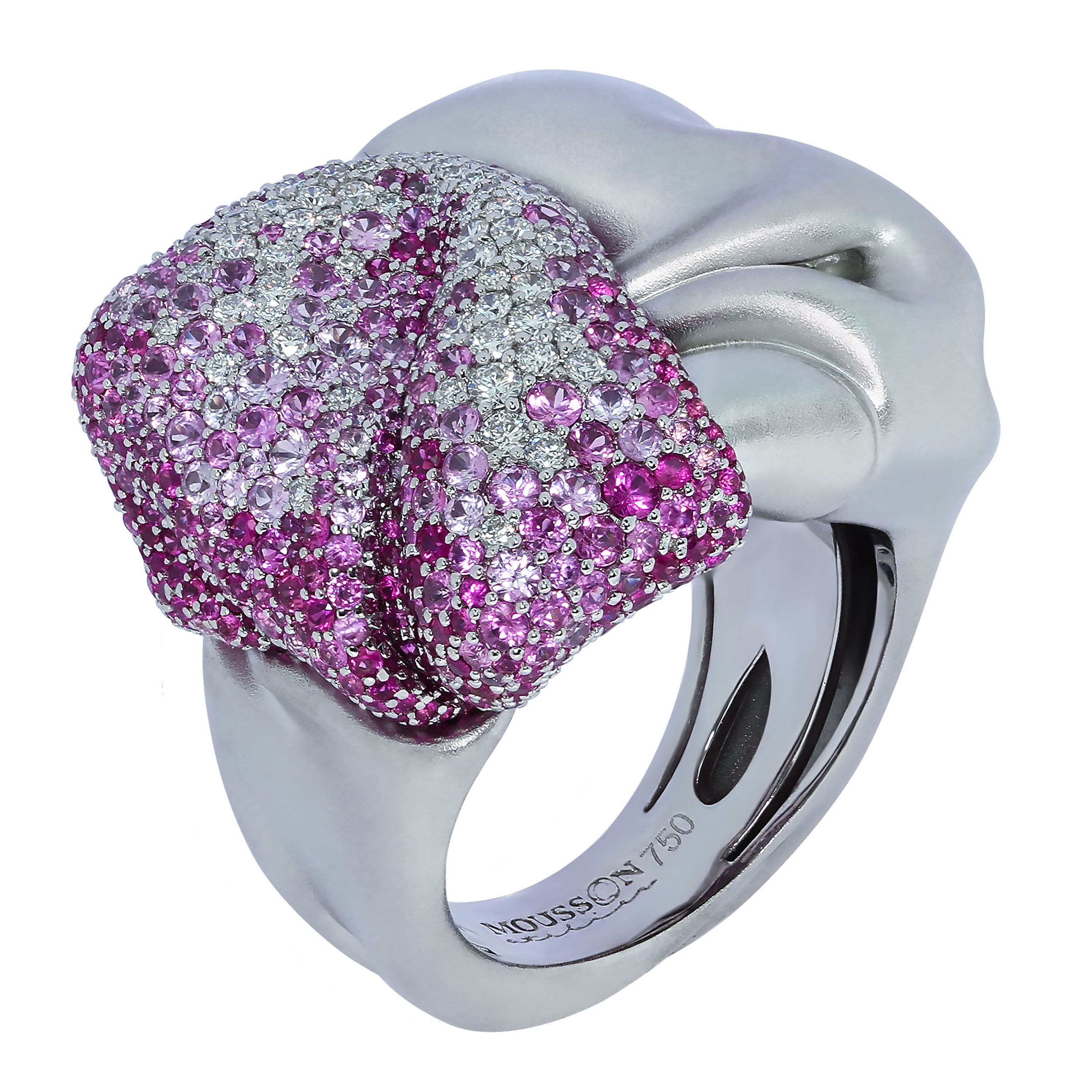 R 0132-0, 18K White Gold, Pink Sapphires, Diamonds Ring