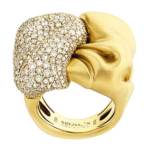 R 0132-0, 18K Yellow Gold, White and Champagne Diamonds Ring