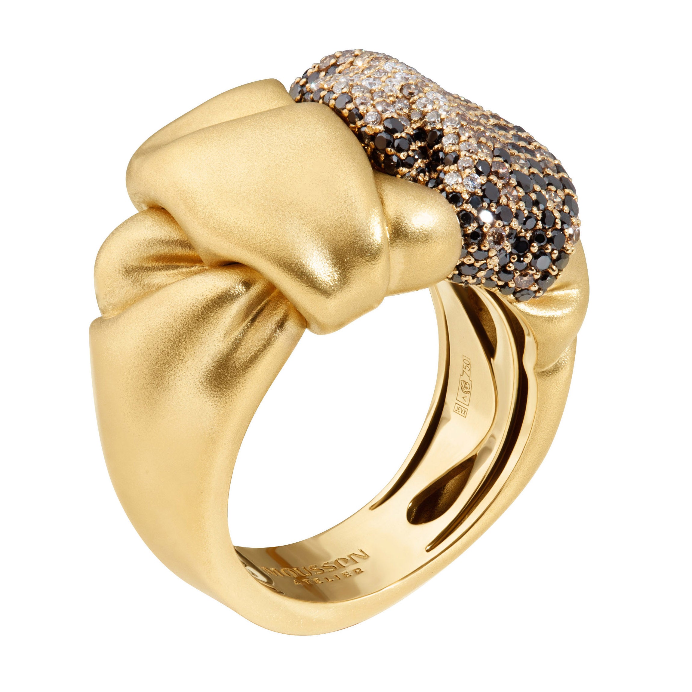 White, Champagne and Black Diamonds 18K Yellow Gold Ring, R 0132-2