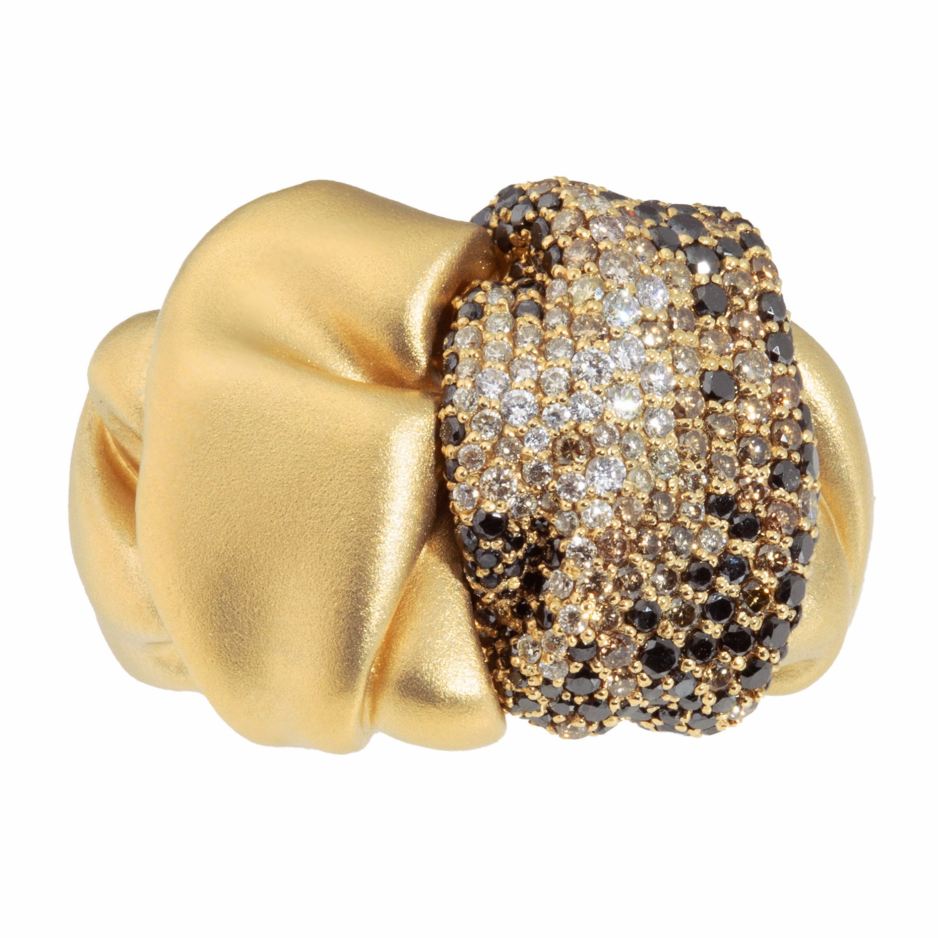 White, Champagne and Black Diamonds 18K Yellow Gold Ring, R 0132-2