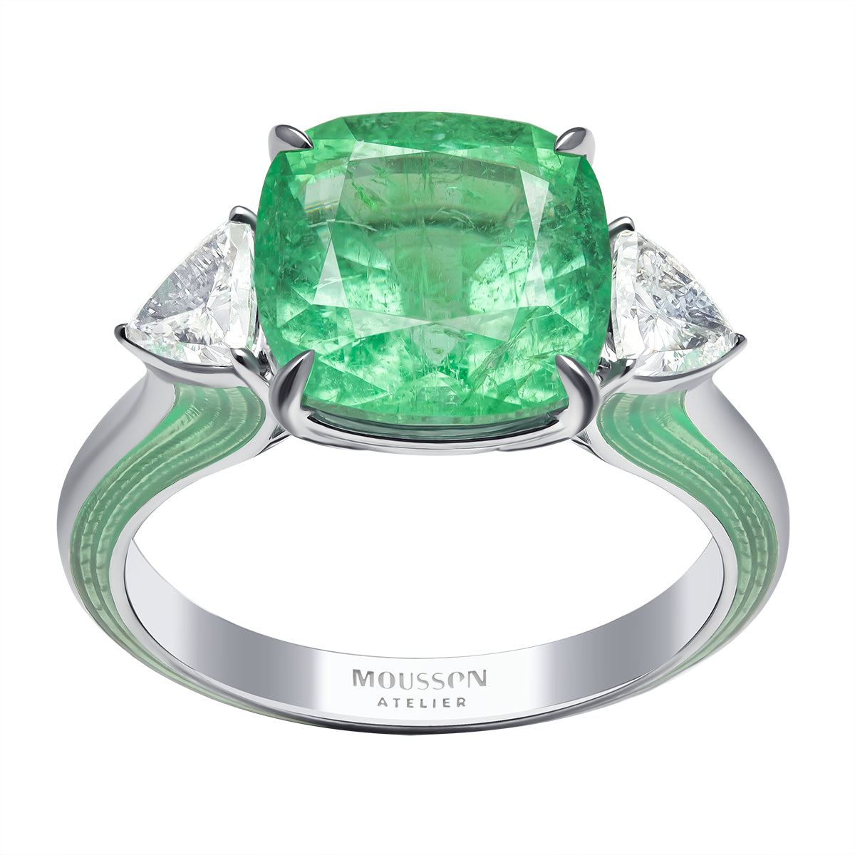 Tourmaline Paraiba, Diamonds, Enamel 18K White Gold Ring, R 0142-100