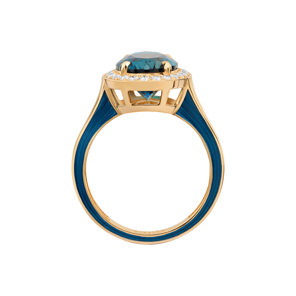 R 0143-01, 18K Yellow Gold, Topaz, Diamonds, Enamel Ring