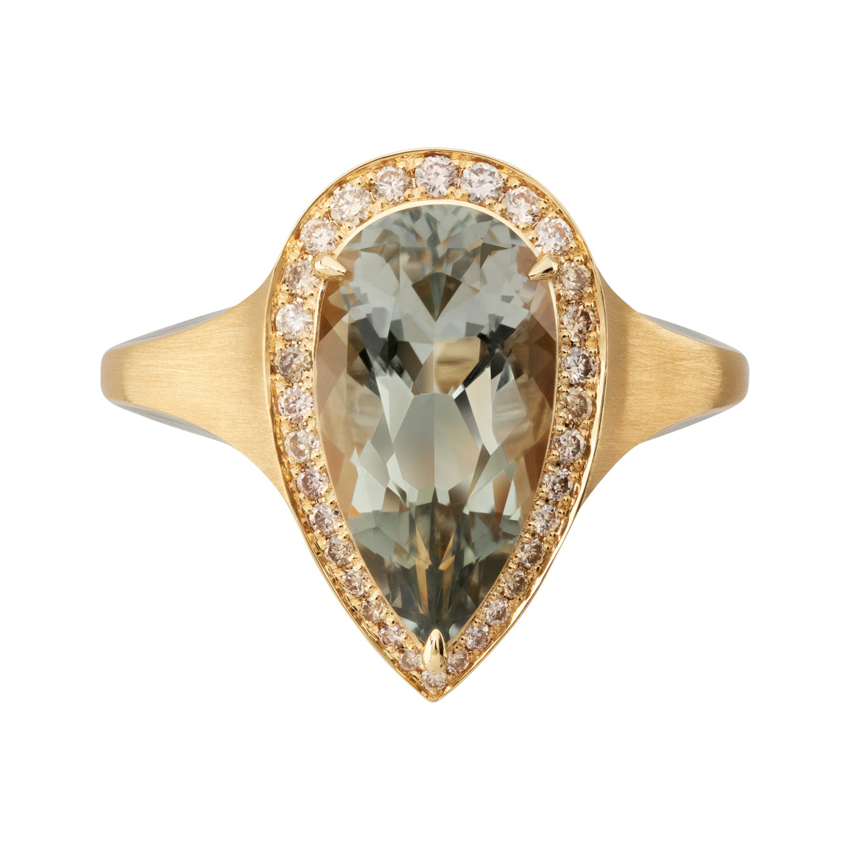 R 0143-21, 18K Yellow Gold, Green Amethyst, Champagne Diamonds, Enamel Ring