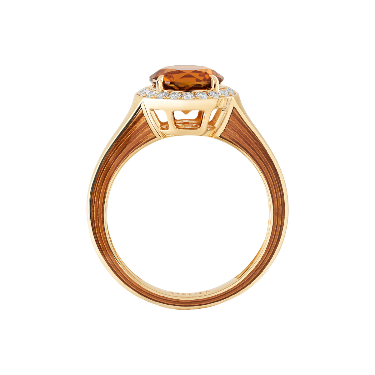 R 0143-3, 18K Yellow Gold, Cognac Tourmaline, Diamonds, Enamel Ring