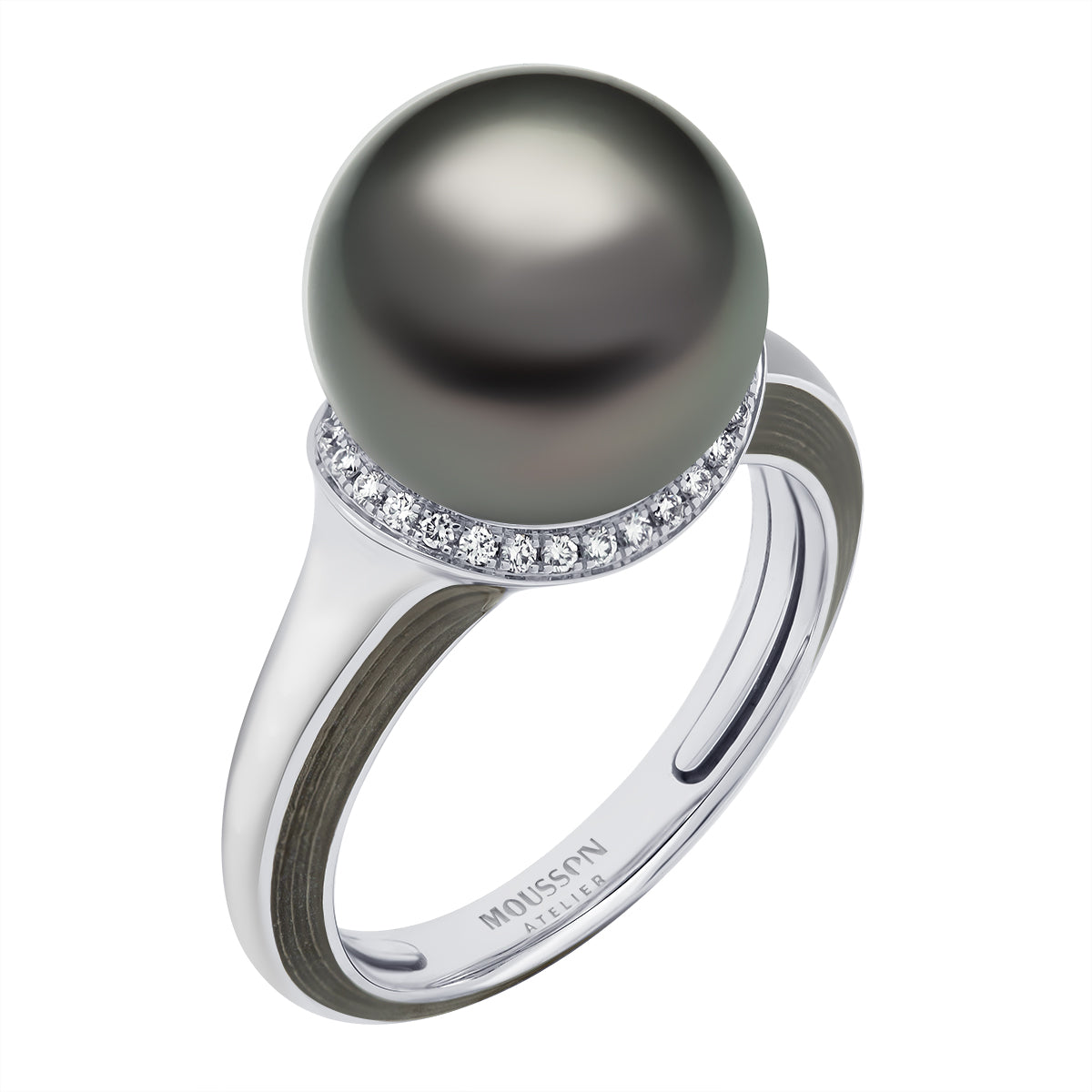 Tahiti Pearl, Diamonds, Enamel 18K White Gold Ring, R 0143-4