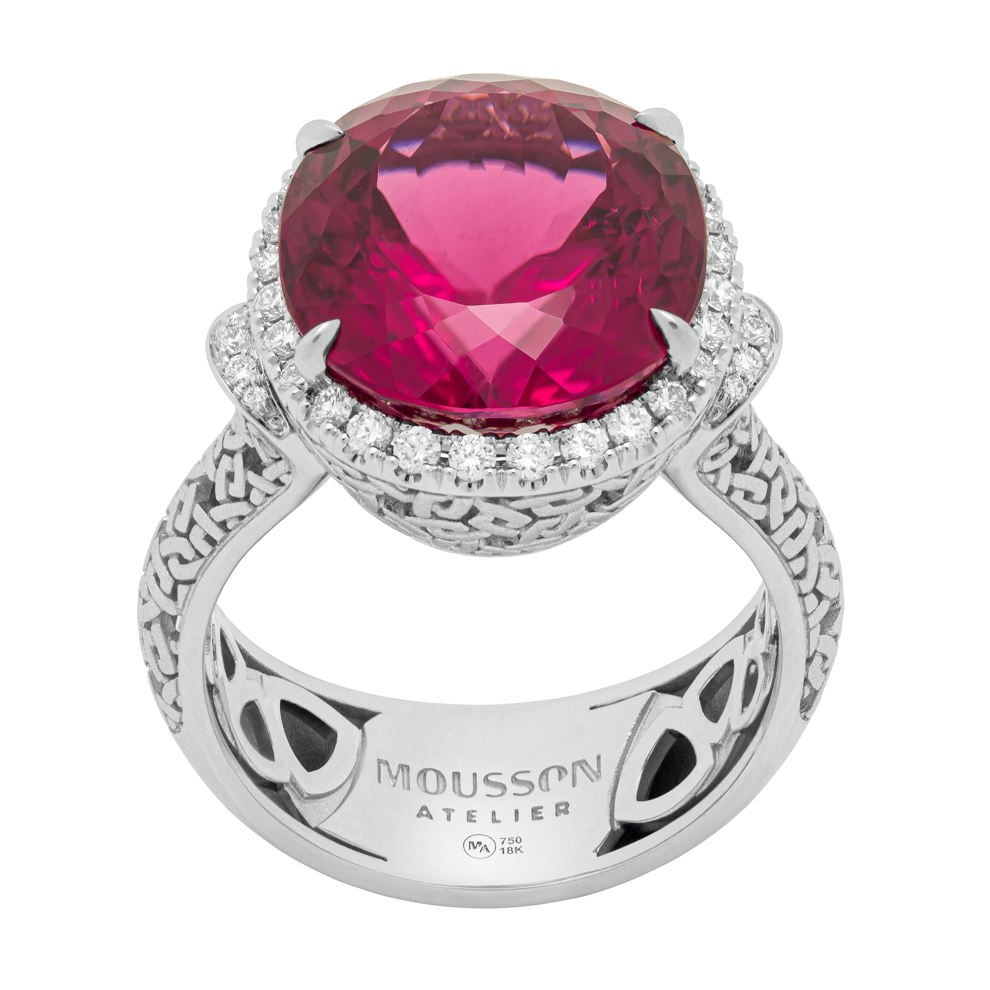 R 0144-1, 18K White Gold, Rubellite, Diamonds Ring