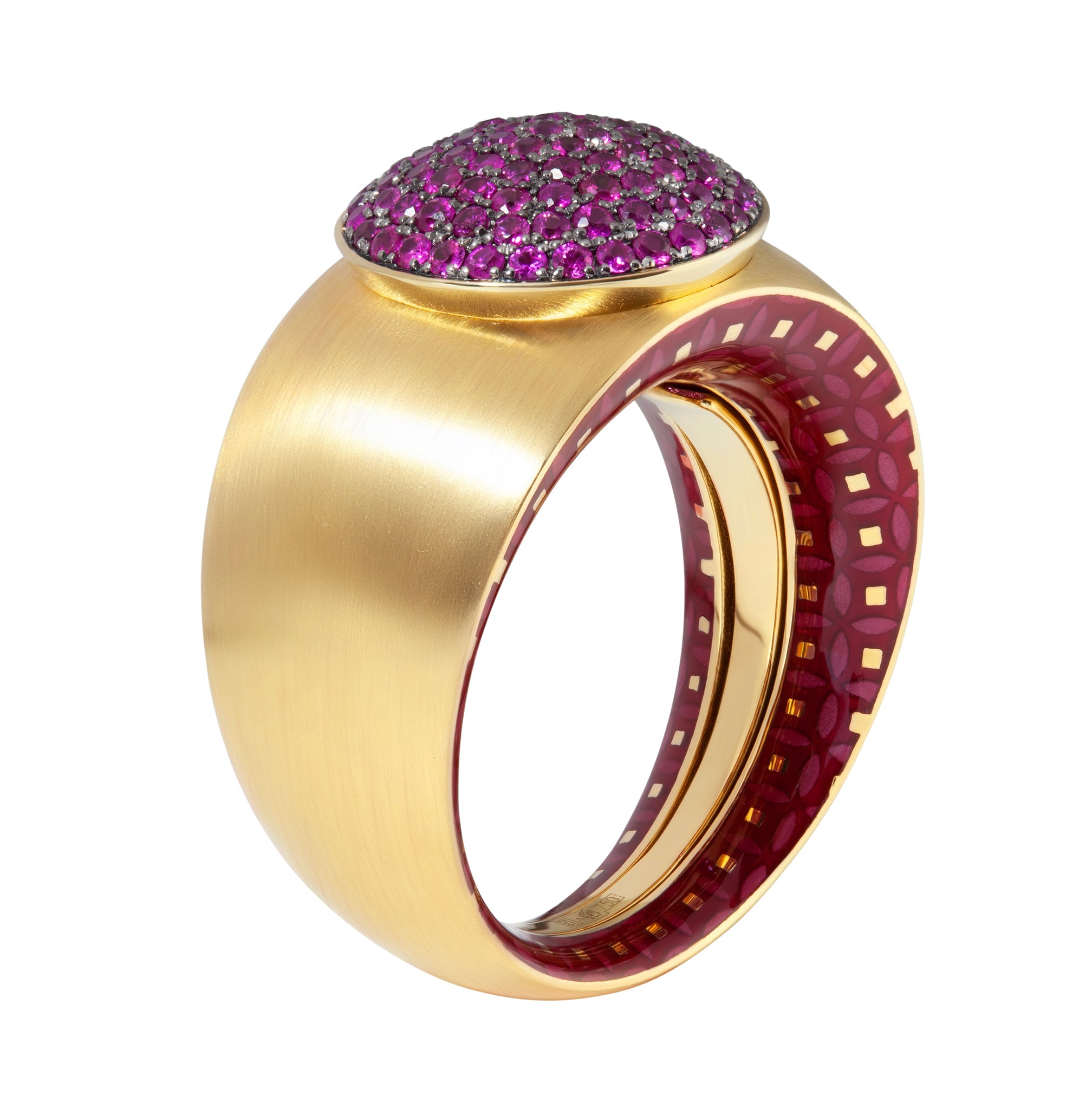 R 0178-72, 18K Yellow Gold, Ruby, Enamel Ring