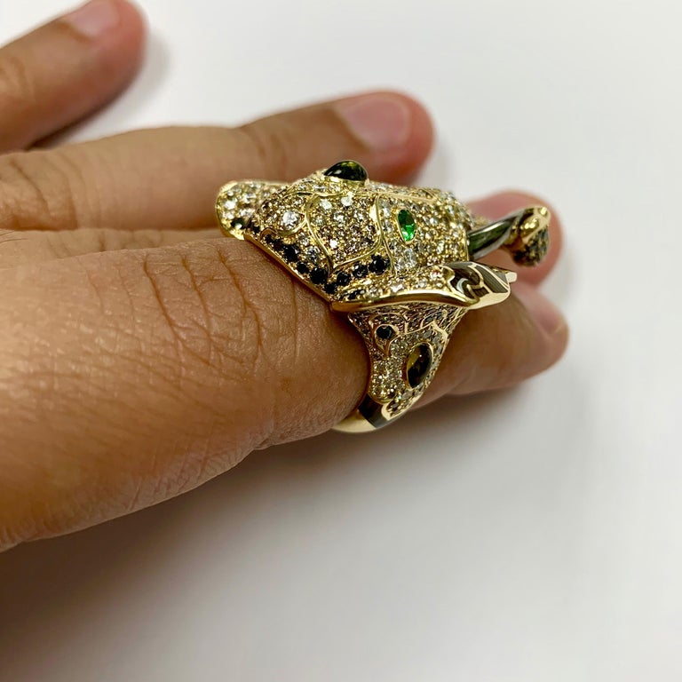 R 0239-1 18K Yellow Gold, Diamonds, Tsavorites Enamel Elephant Ring