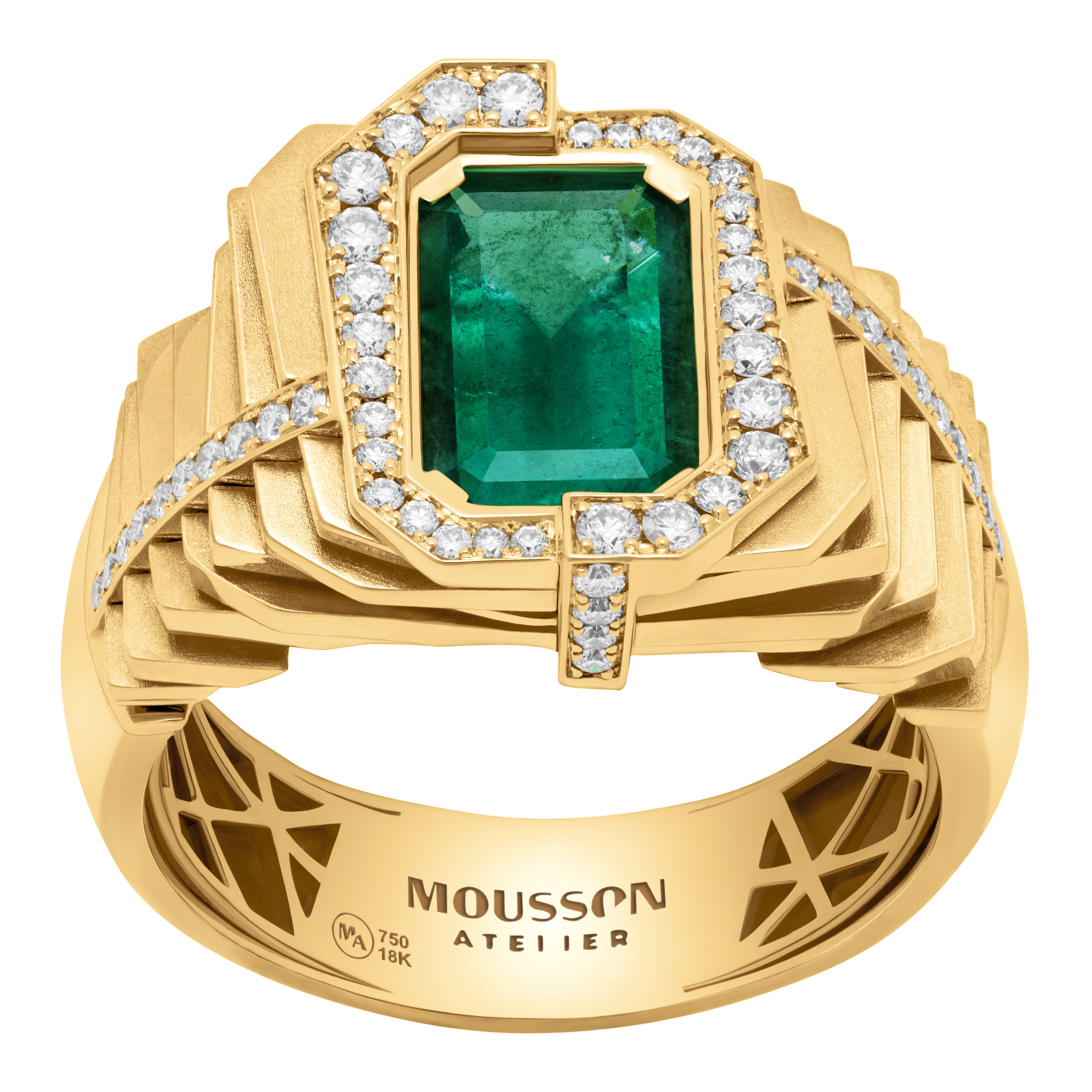 Emerald, Diamonds, 18K Yellow Gold, Men Ring, R 0268-0
