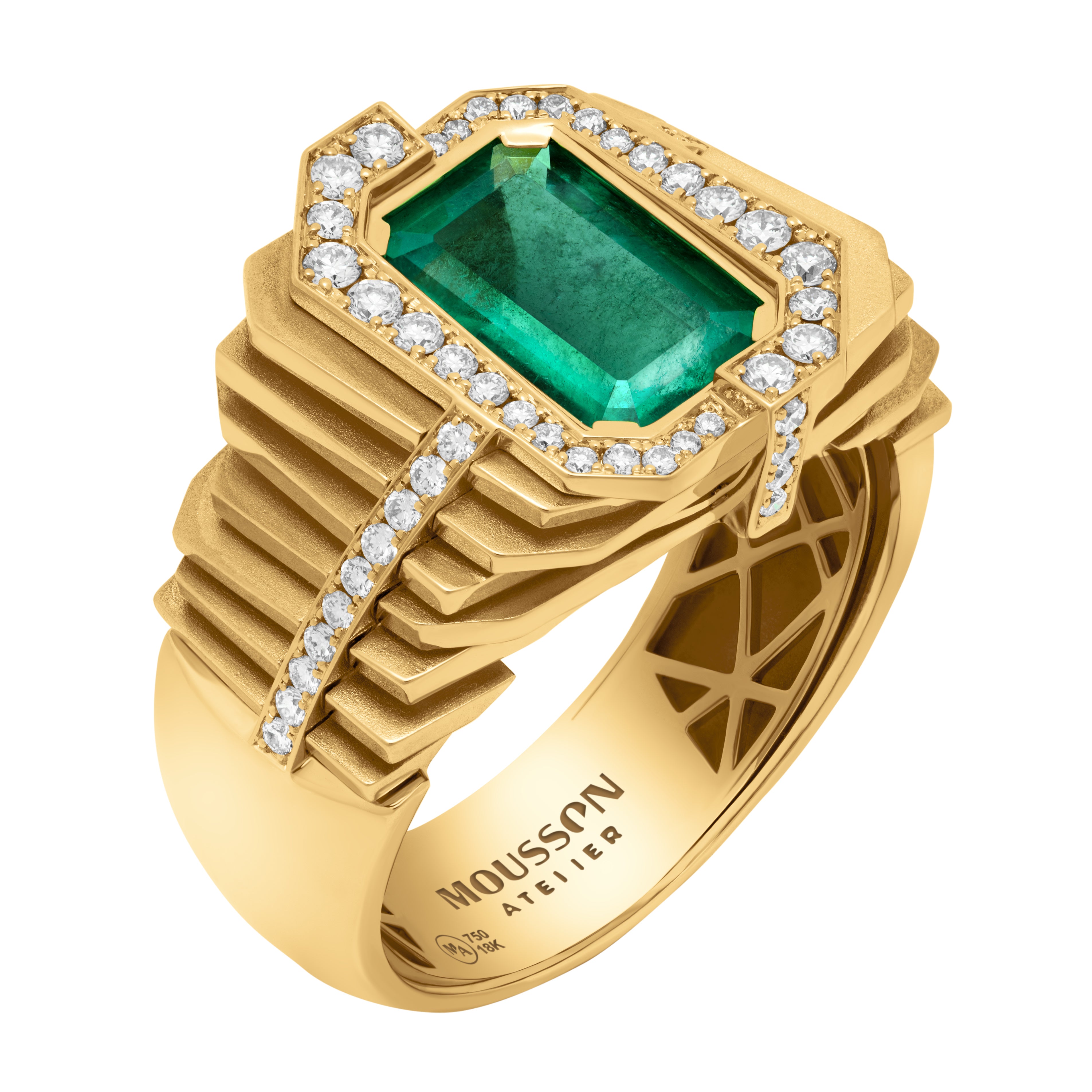 Emerald, Diamonds, 18K Yellow Gold, Men Ring, R 0268-0