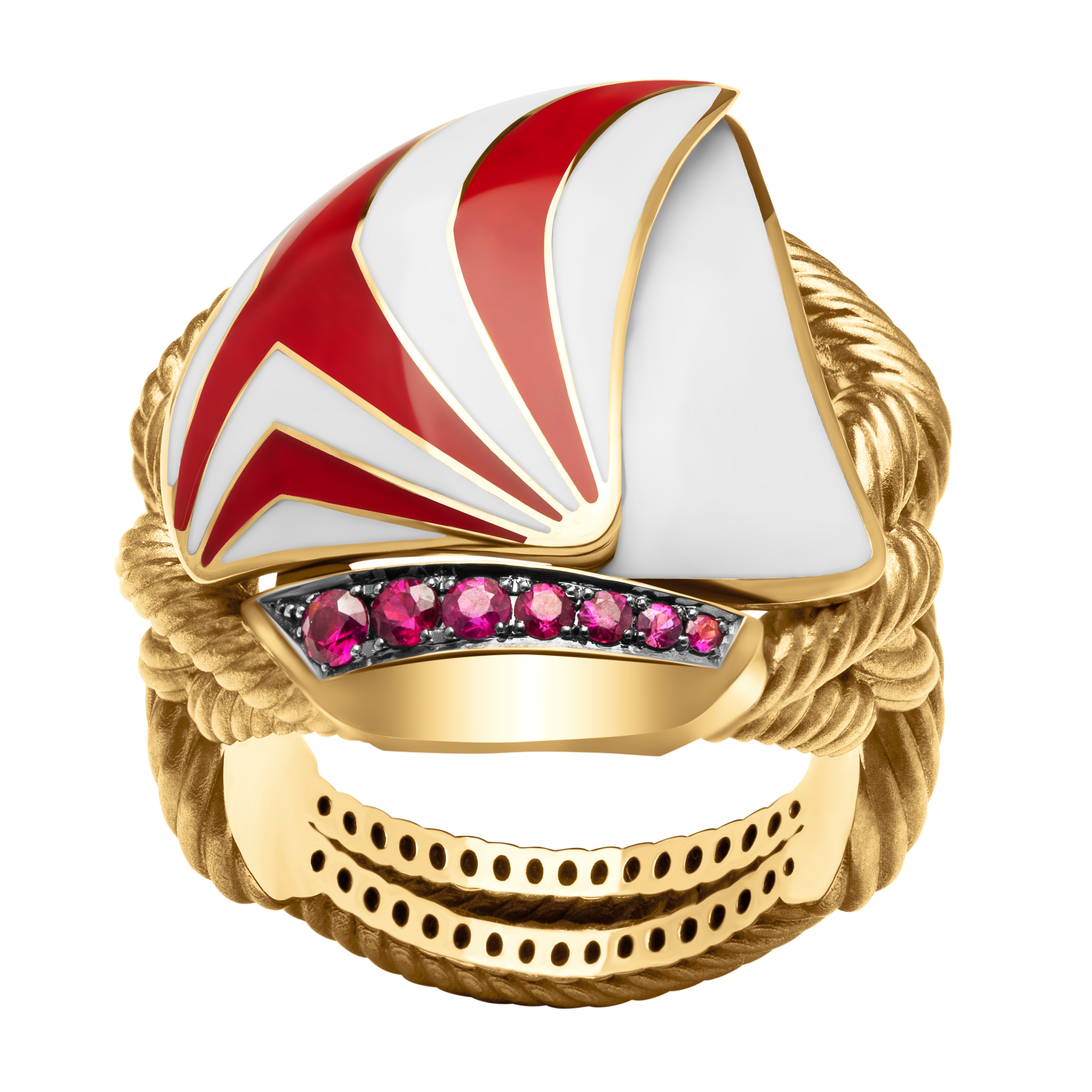 Rubies, 18K Yellow Gold, Enamel Regatta Ring, R 0297-0