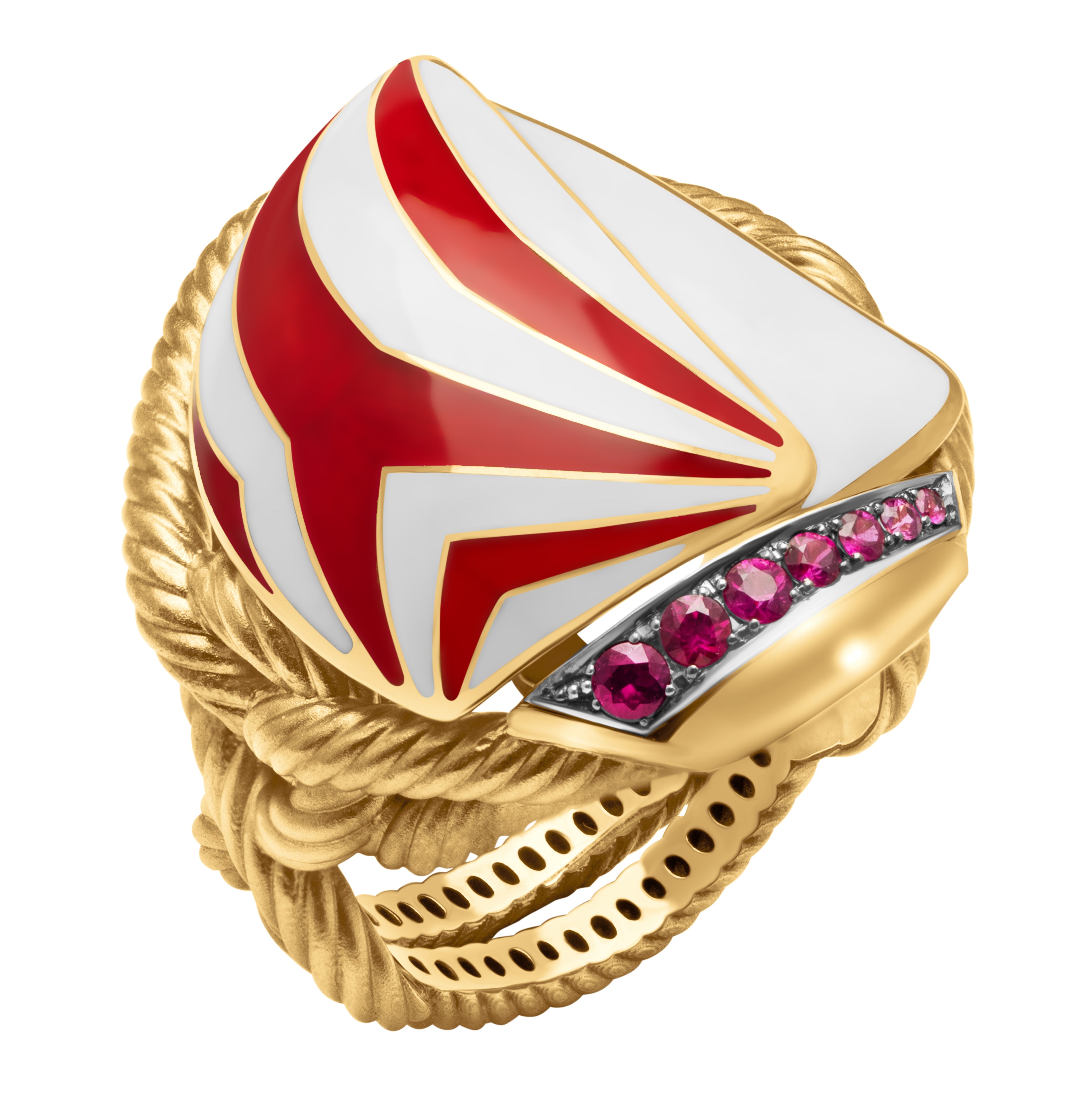 Rubies, 18K Yellow Gold, Enamel Regatta Ring, R 0297-0