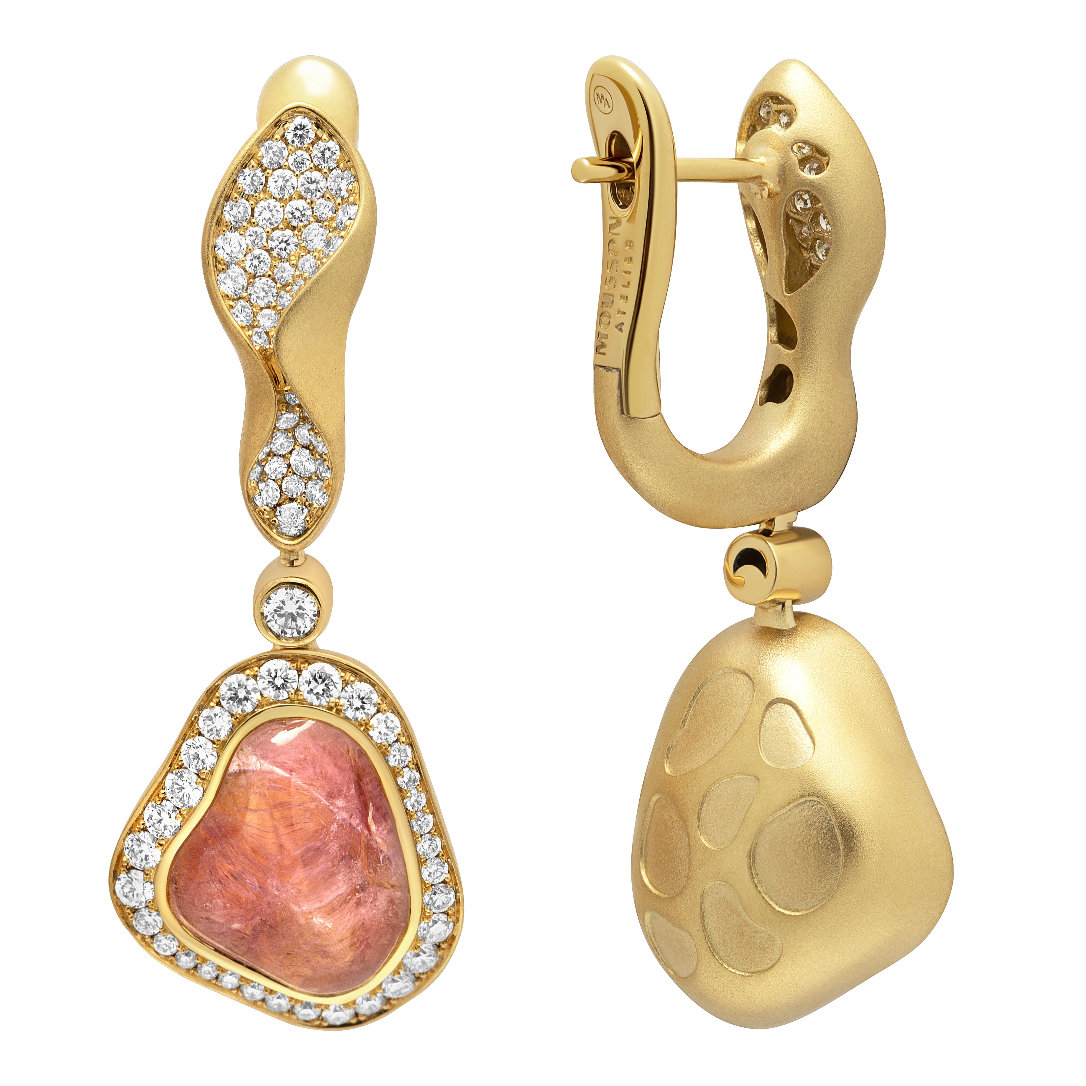E 0030-45/1 18K Yellow Gold, Morganite, Diamonds Earrings