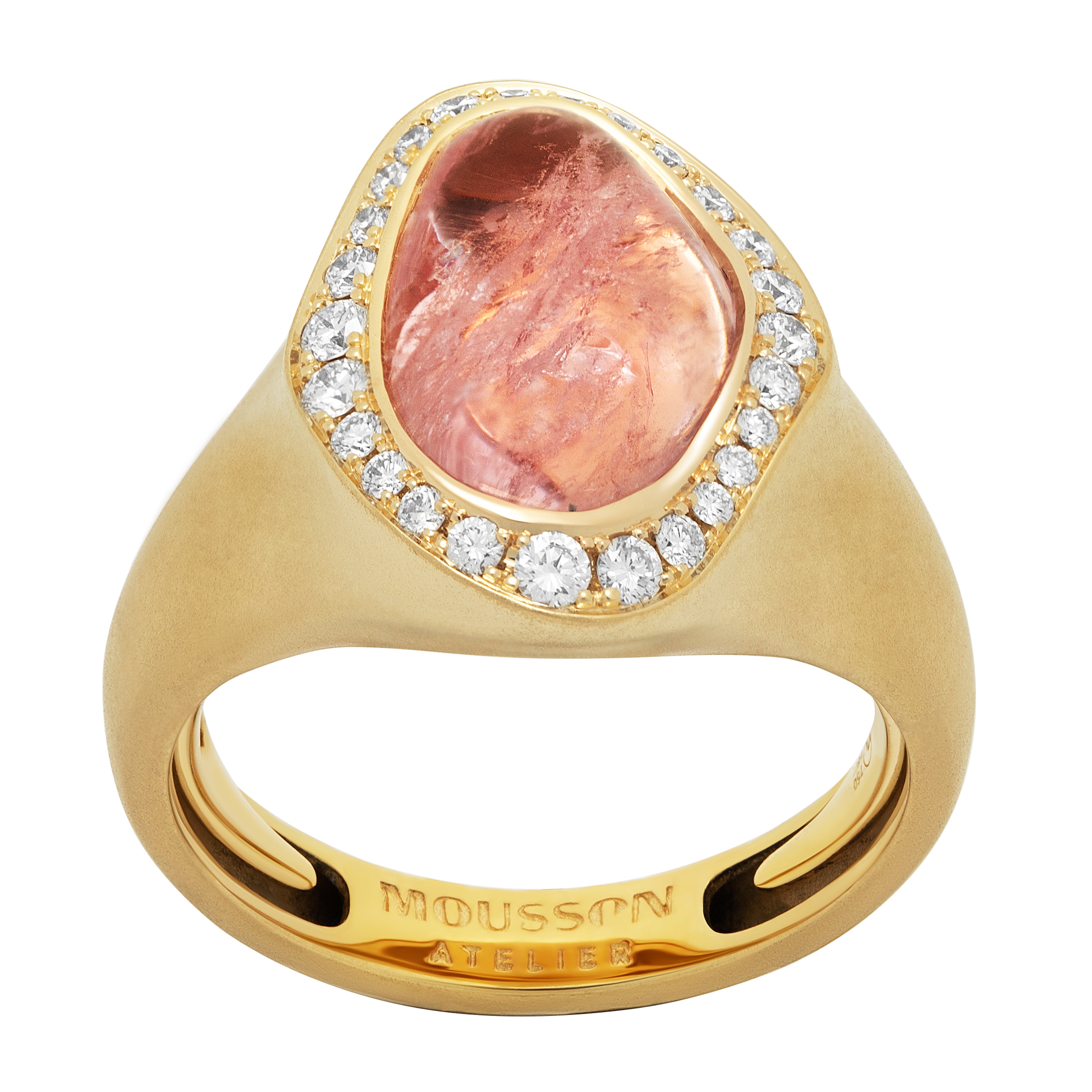 R 0030-45/1 18K Yellow Gold, Morganite, Diamonds Ring