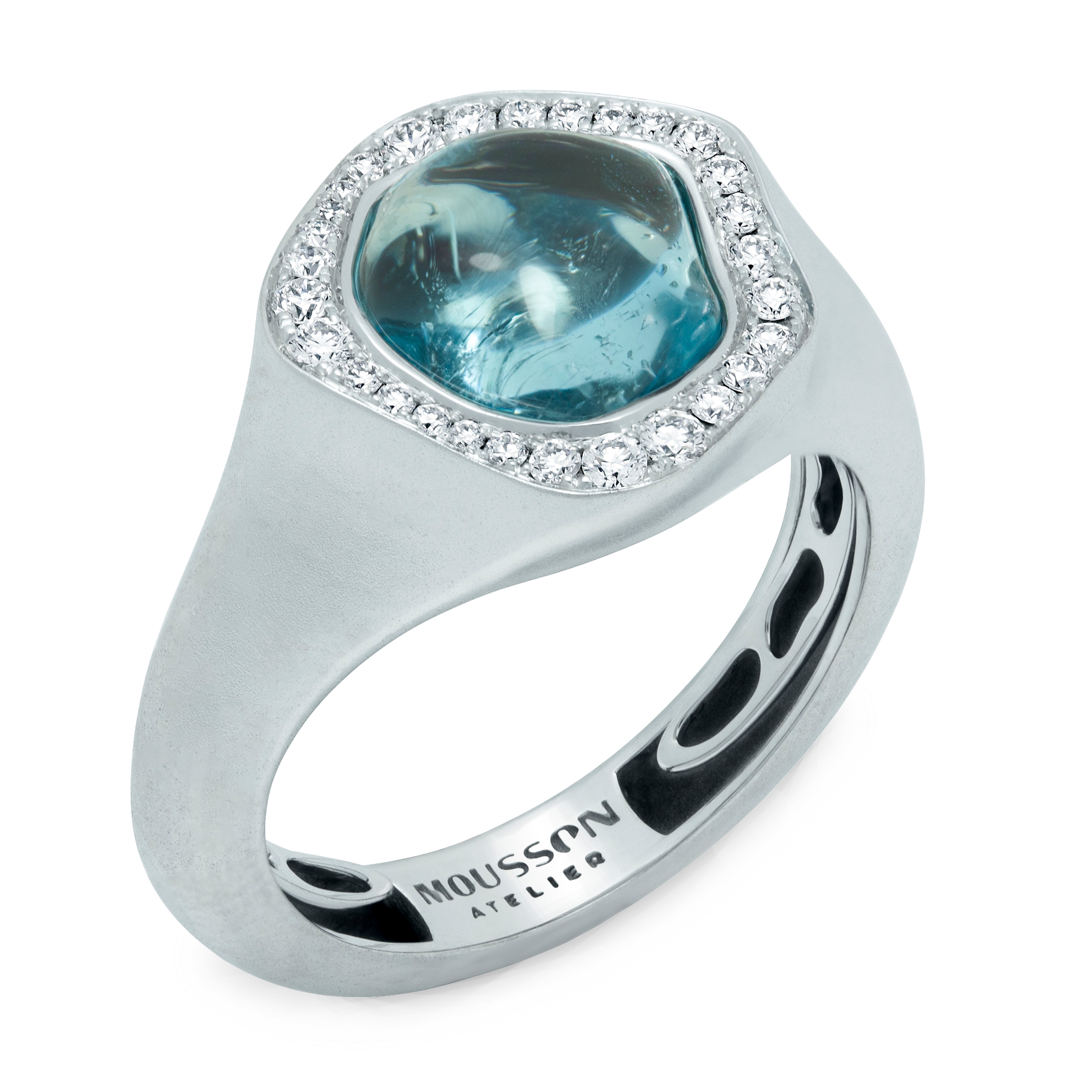 R 0030-7/1 18K White Gold, Aquamarine, Diamonds Ring