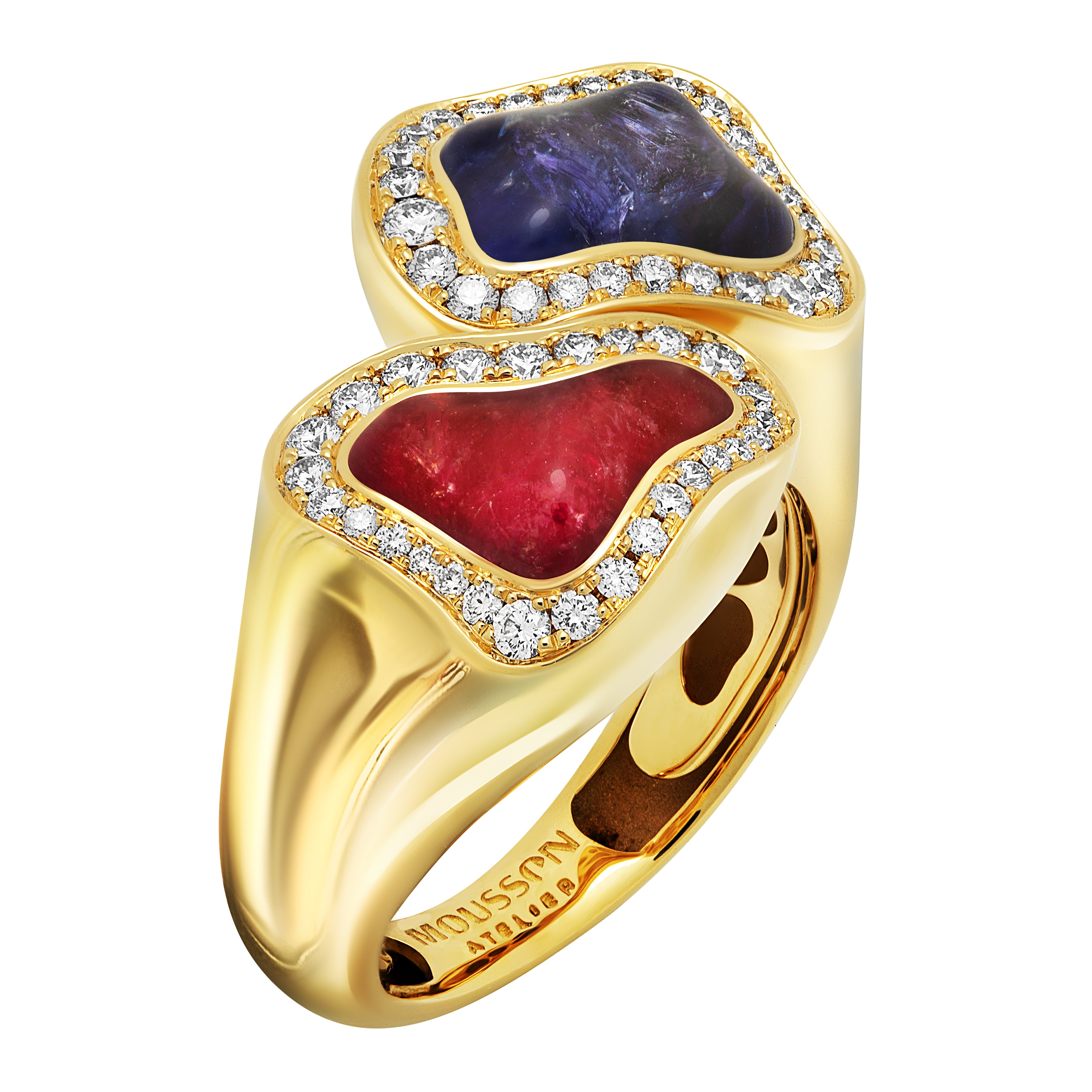 R 0030-88/1 18K Yellow Gold, Rubellite, Tanzanit Diamonds Ring