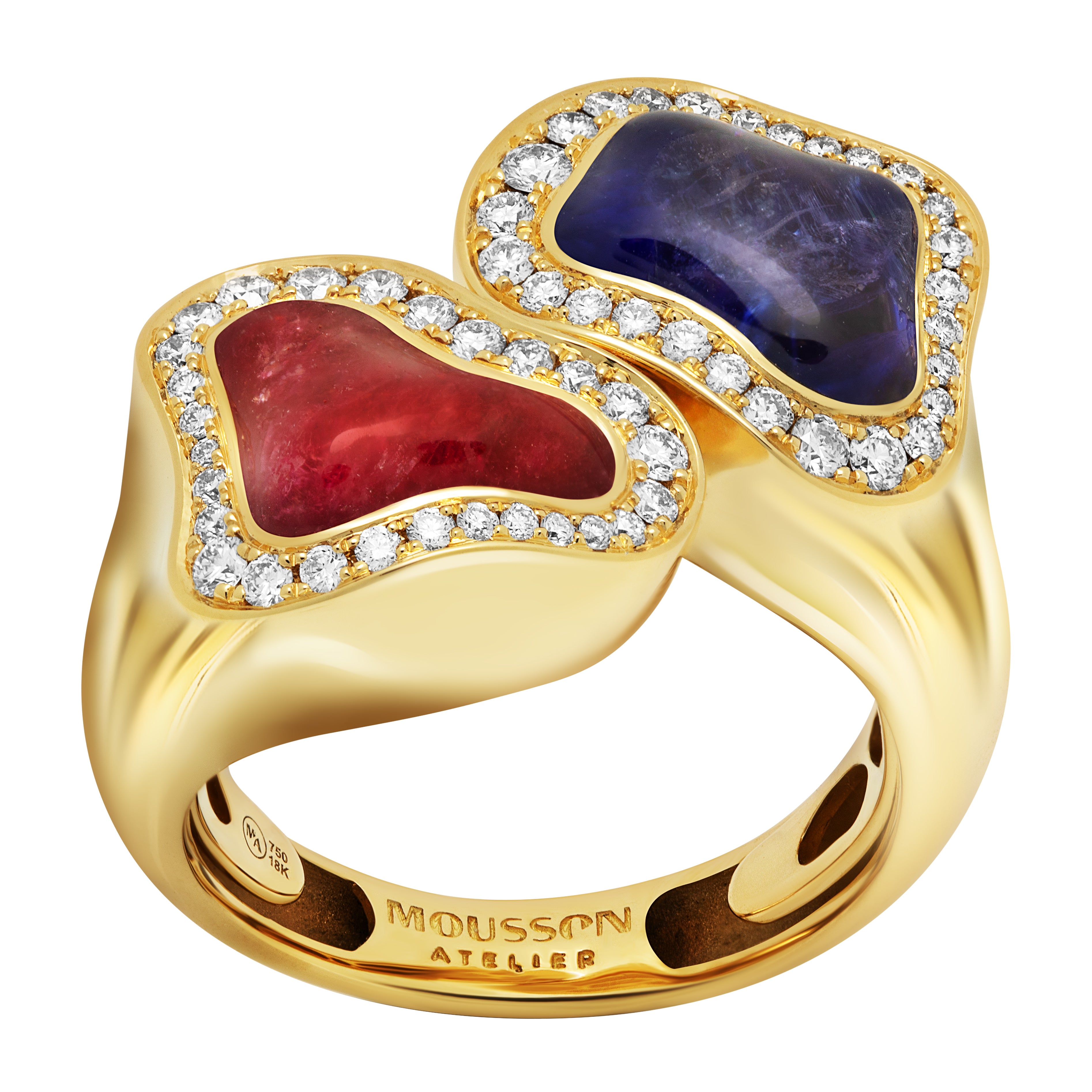 R 0030-88/1 18K Yellow Gold, Rubellite, Tanzanit Diamonds Ring