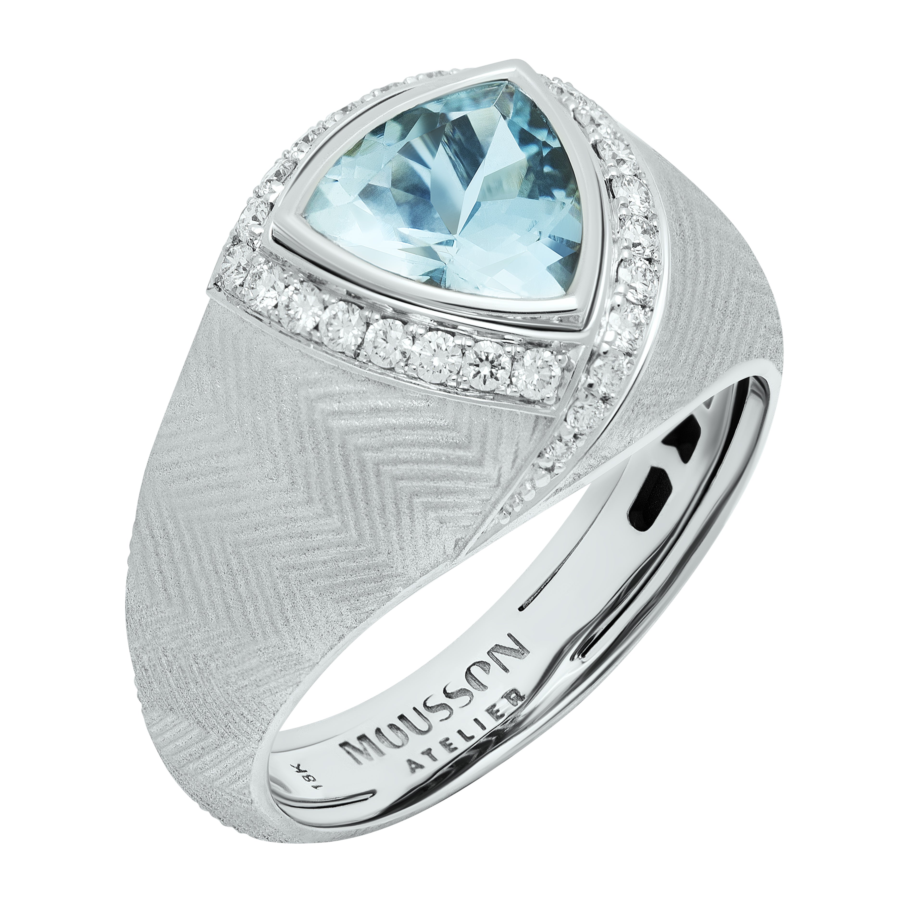 R 0086-0 18K White Gold, Aquamarine, Diamonds Ring